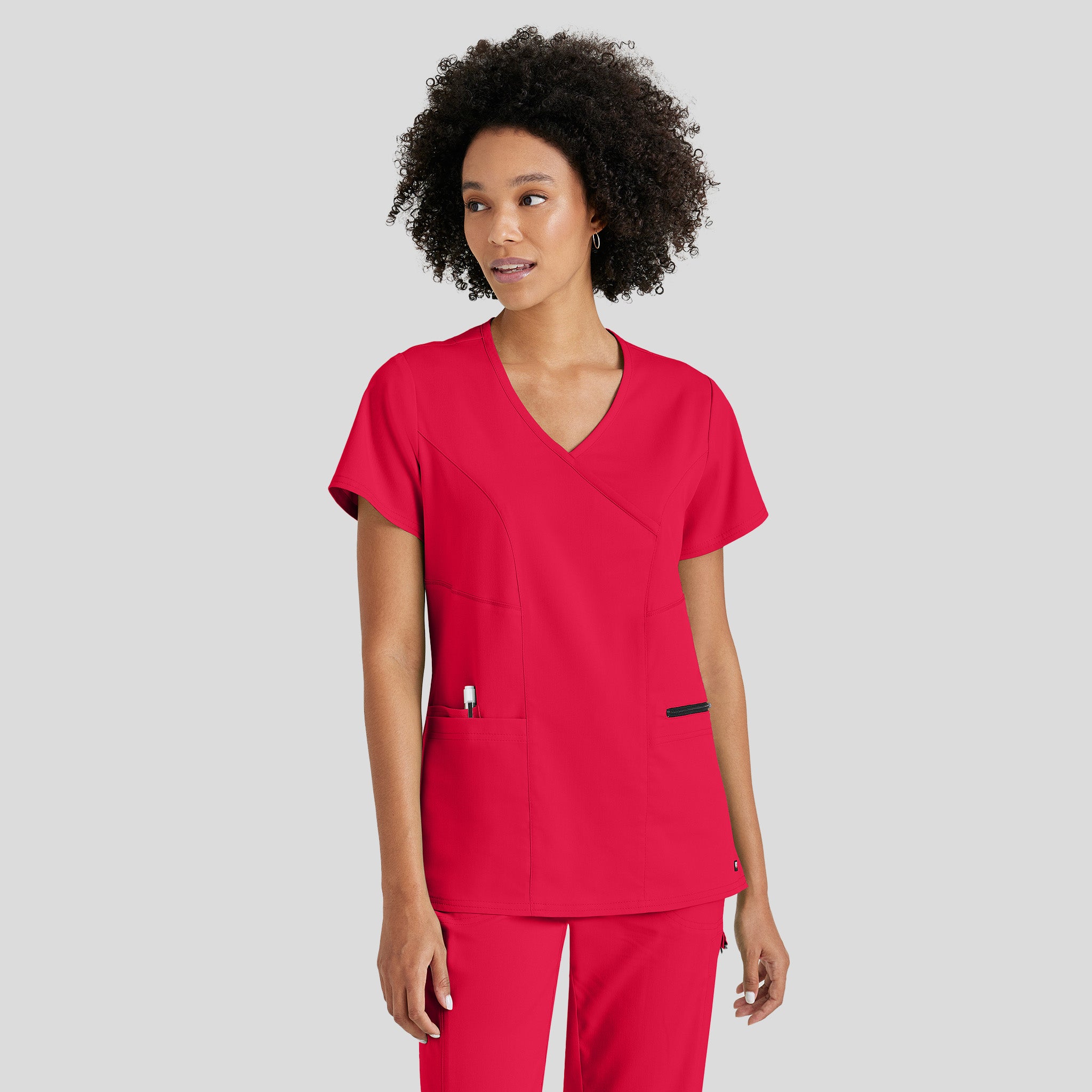 Kim 3-Pocket Crossover V-Neck Scrub Top | Red