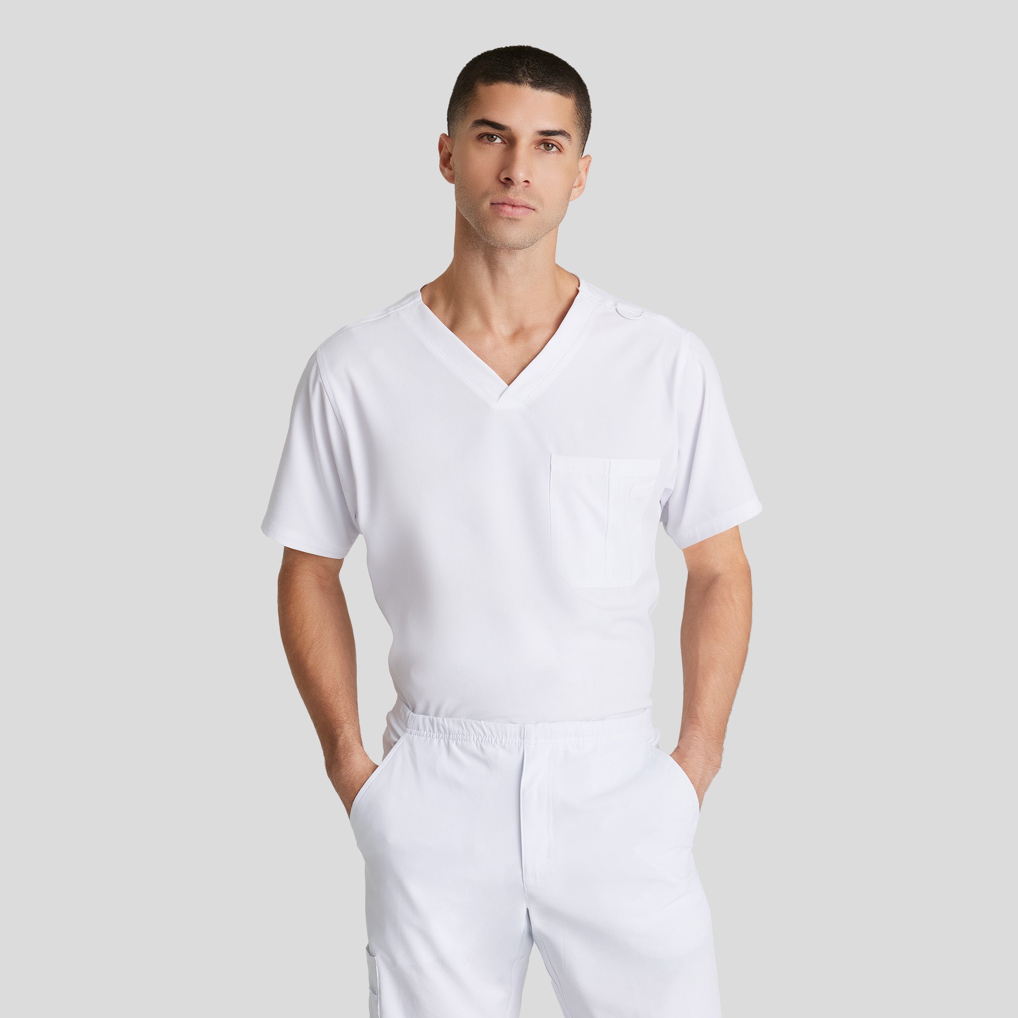 Men's Structure 1-Pocket V-Neck Scrub Top | White