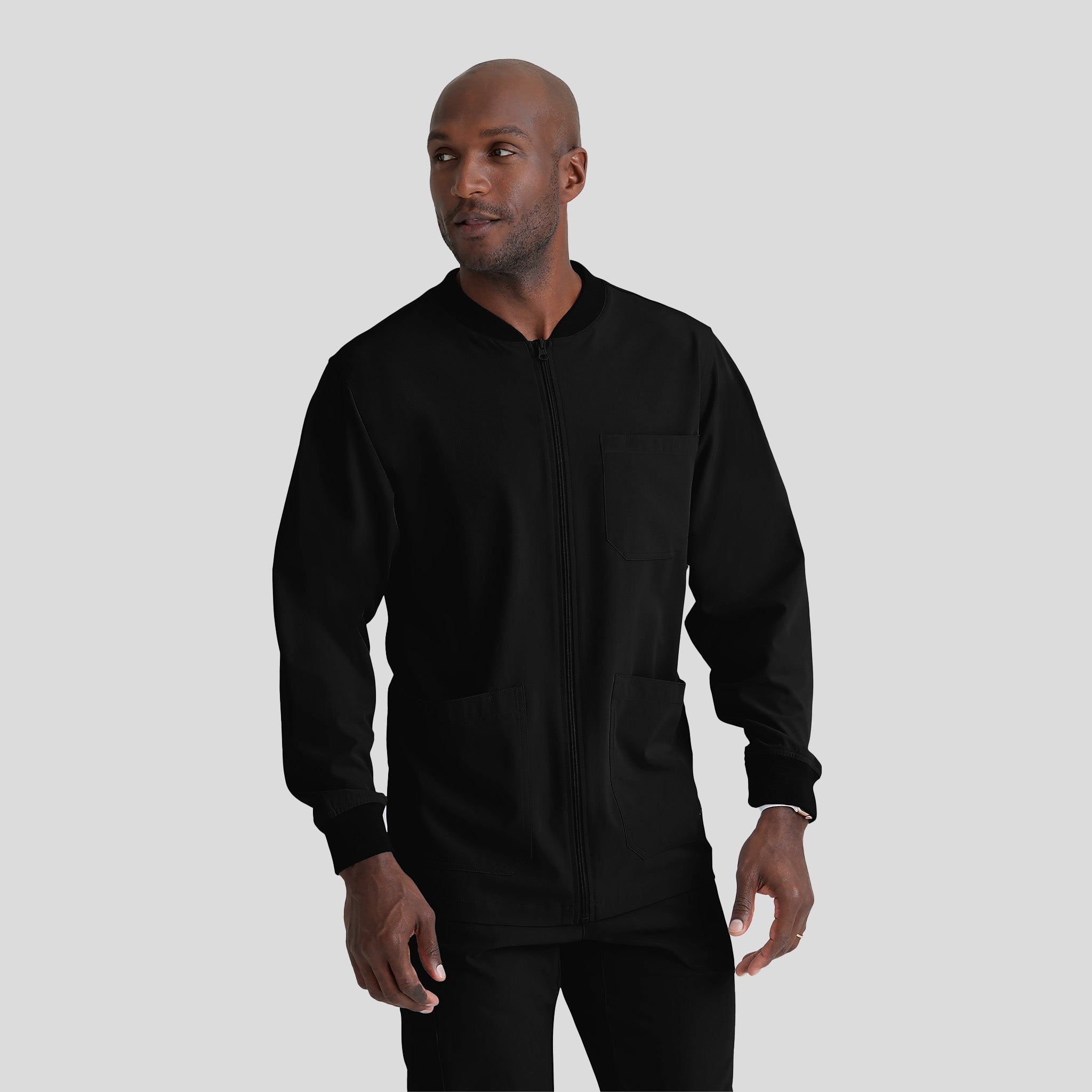 Men's Structure 3-Pocket Crewneck Warmup Scrub Jacket | Black