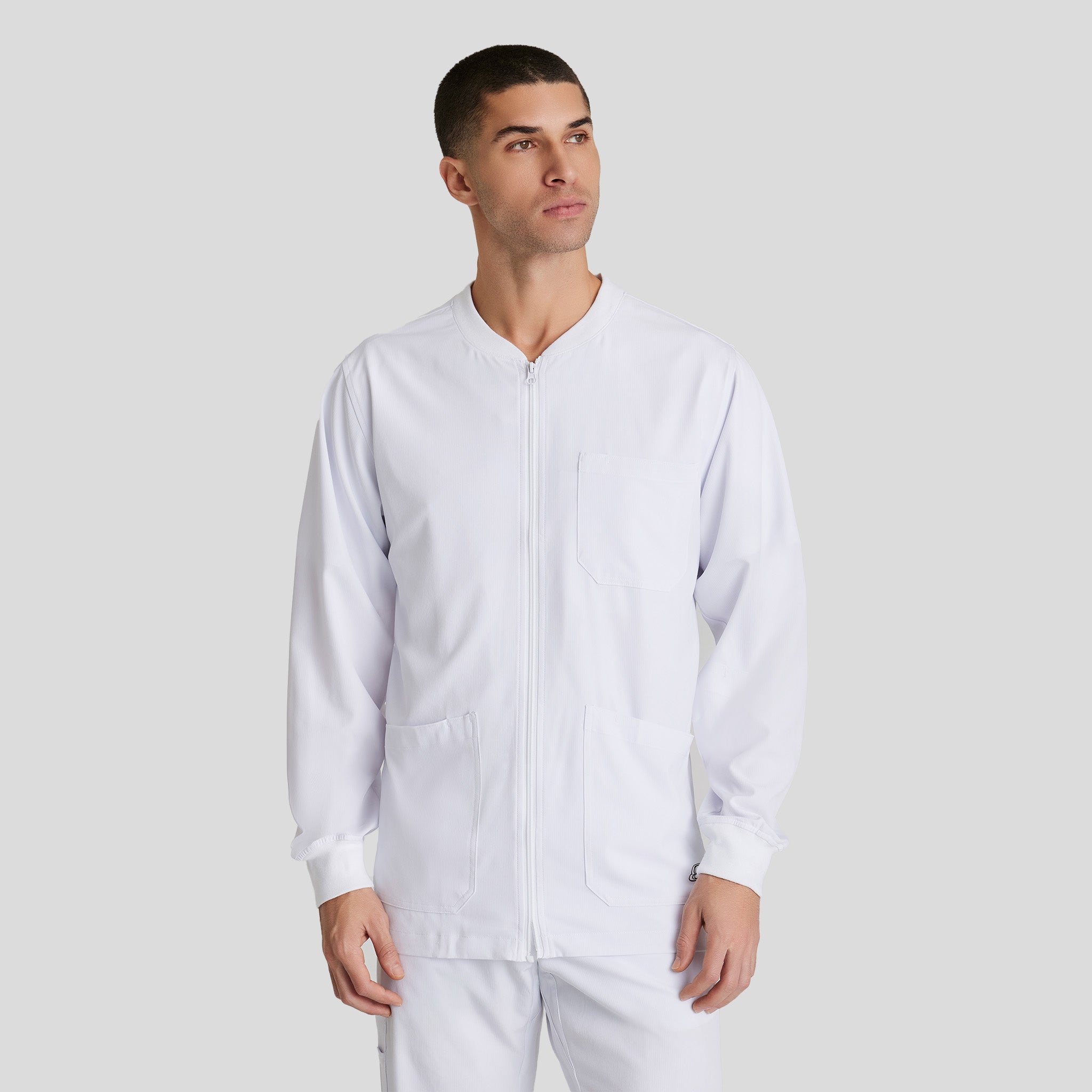 Men's Structure 3-Pocket Crewneck Warmup Scrub Jacket | White