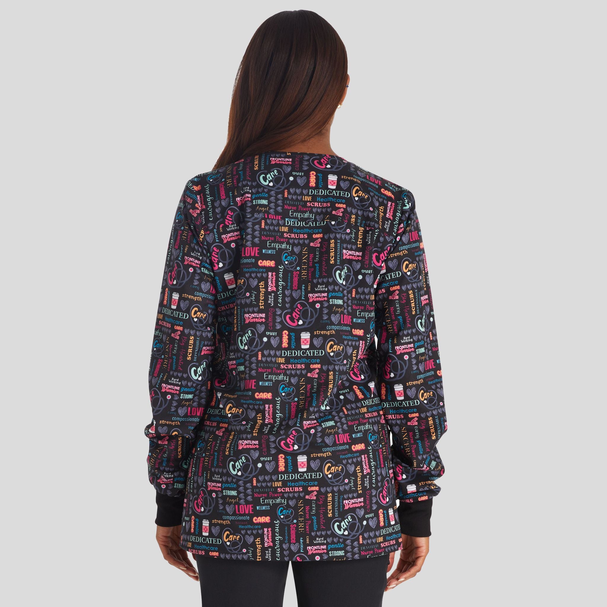 Women's Snap Front Nurse Power Print Scrub Jacket