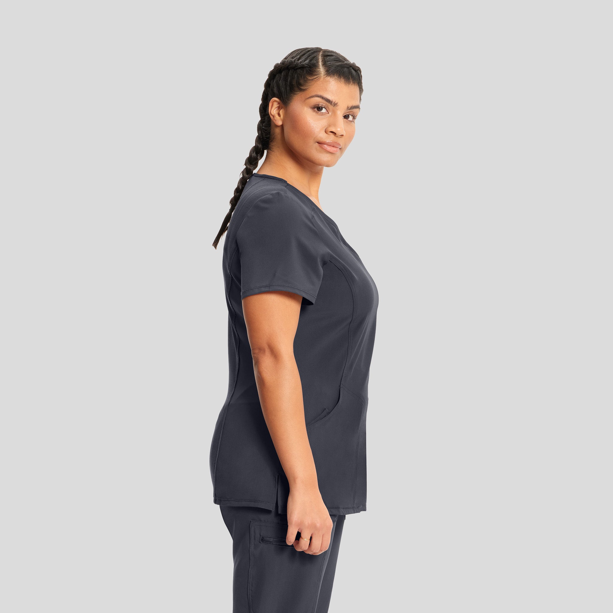 Infinity Mock Wrap Solid Scrub Top | Pewter