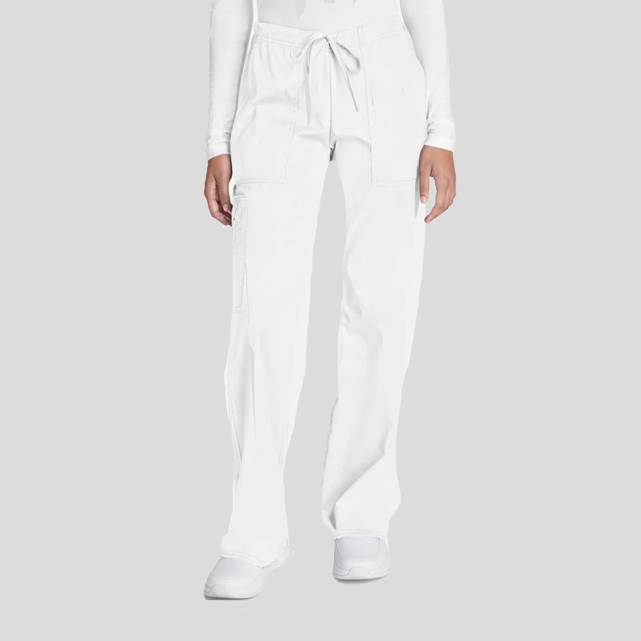 Flare Leg Drawstring Scrub Pant | White