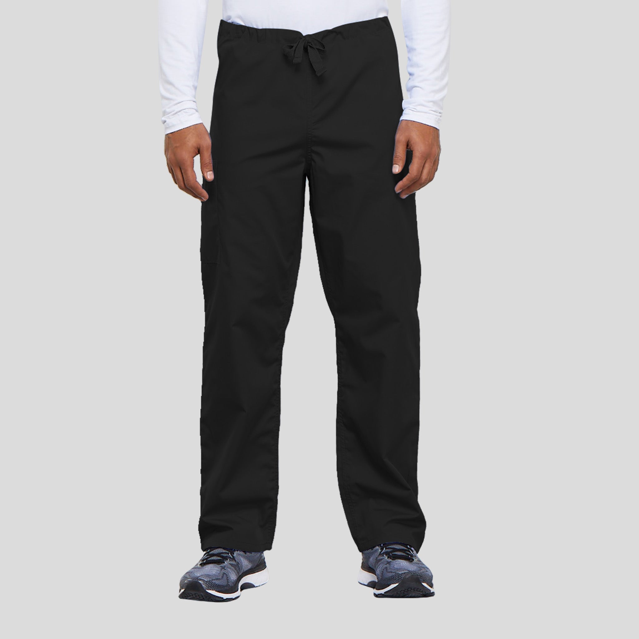 Unisex Drawstring Cargo Scrub Pant | Black