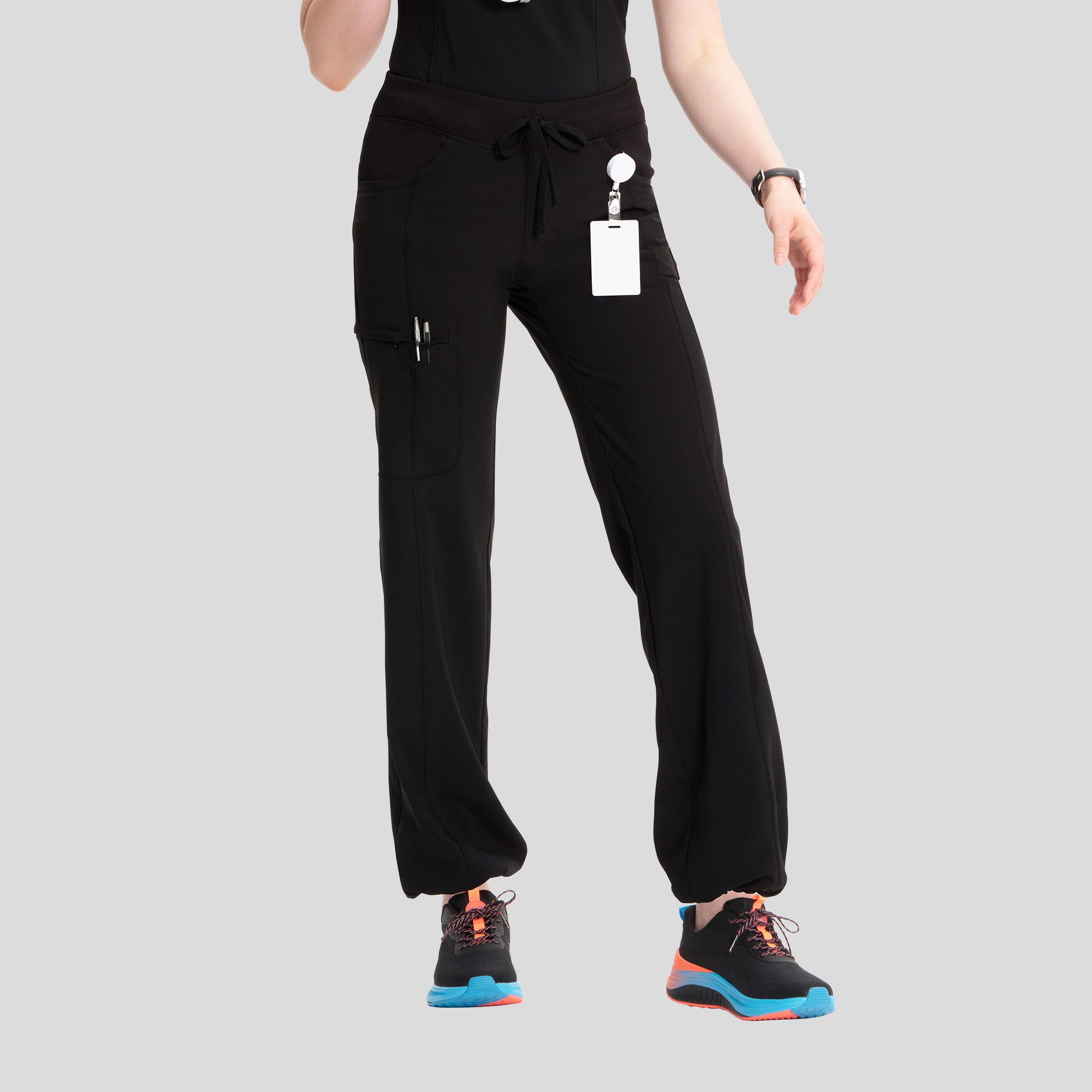 Rib Knit Drawstring Waist Scrub Pant | Black