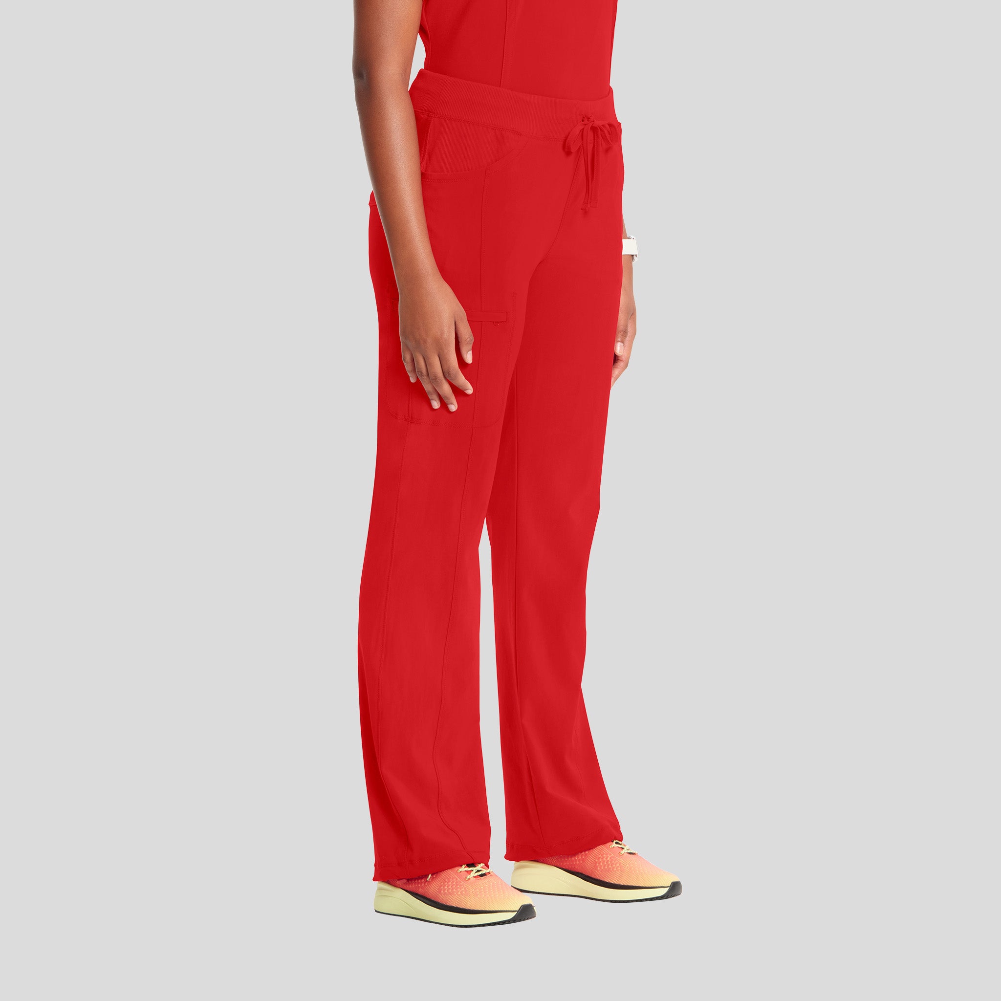 Rib Knit Drawstring Waist Scrub Pant | Red