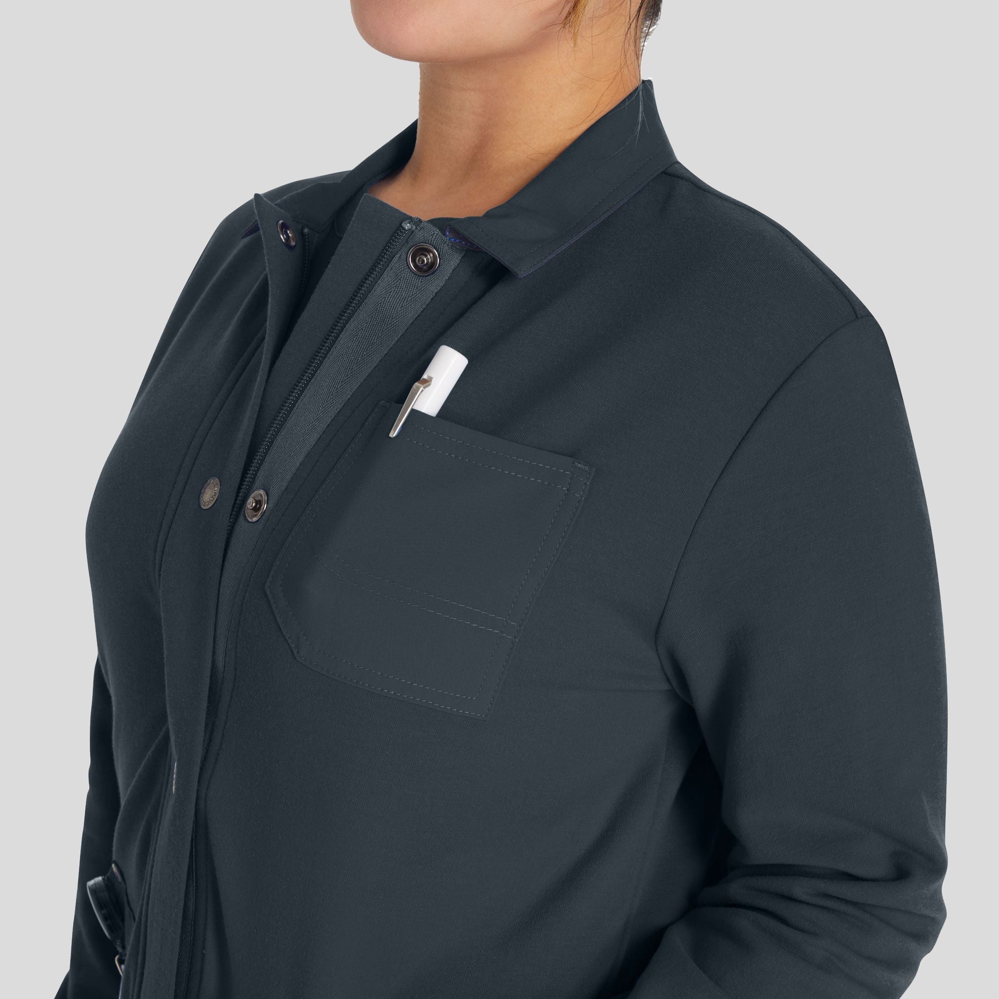 Women's Zip Front Fleece Scrub Jacket | Pewter