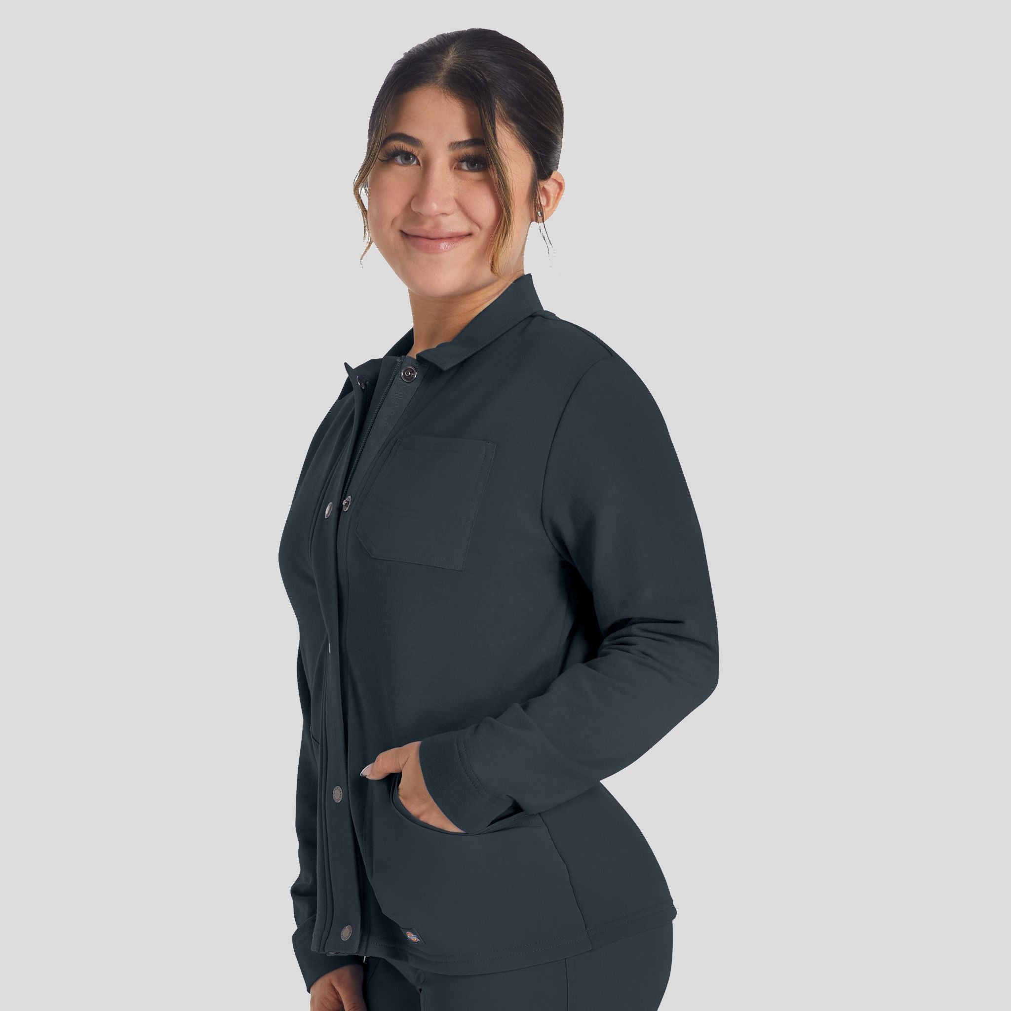 Women's Zip Front Fleece Scrub Jacket | Pewter