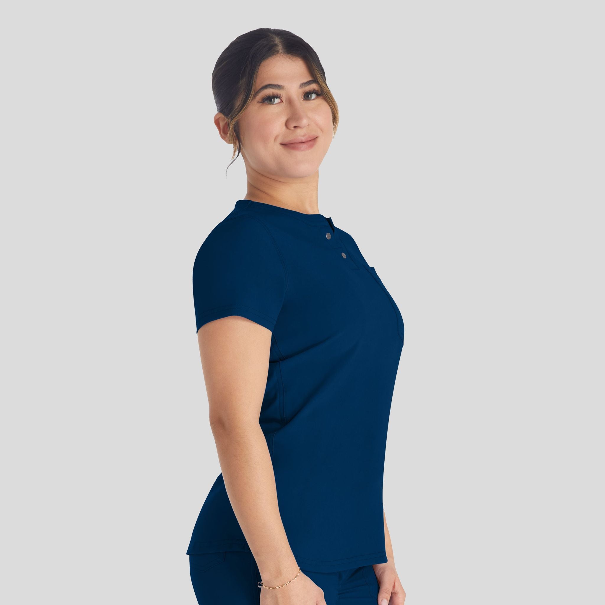 Women's Round Neck Henley Scrub Top | Navy
