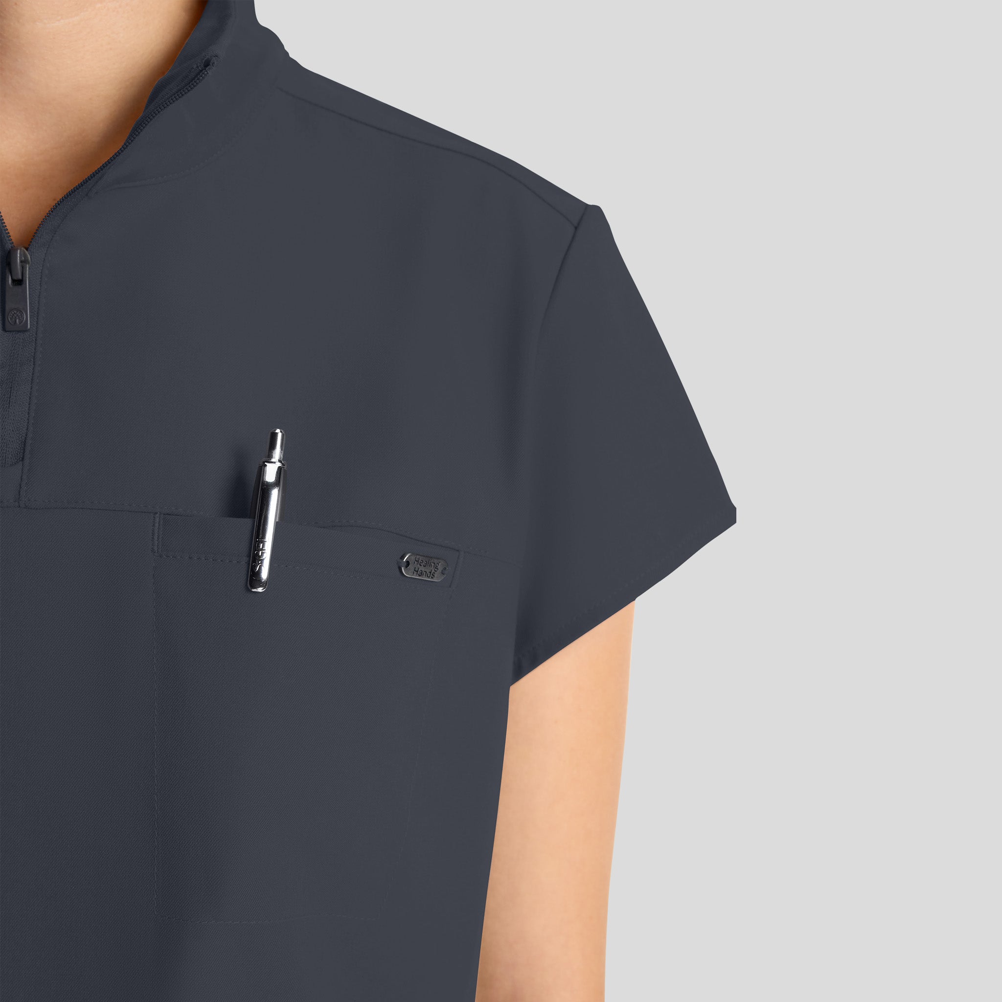 Women's Bella Quarter Zip Scrub Top | Pewter