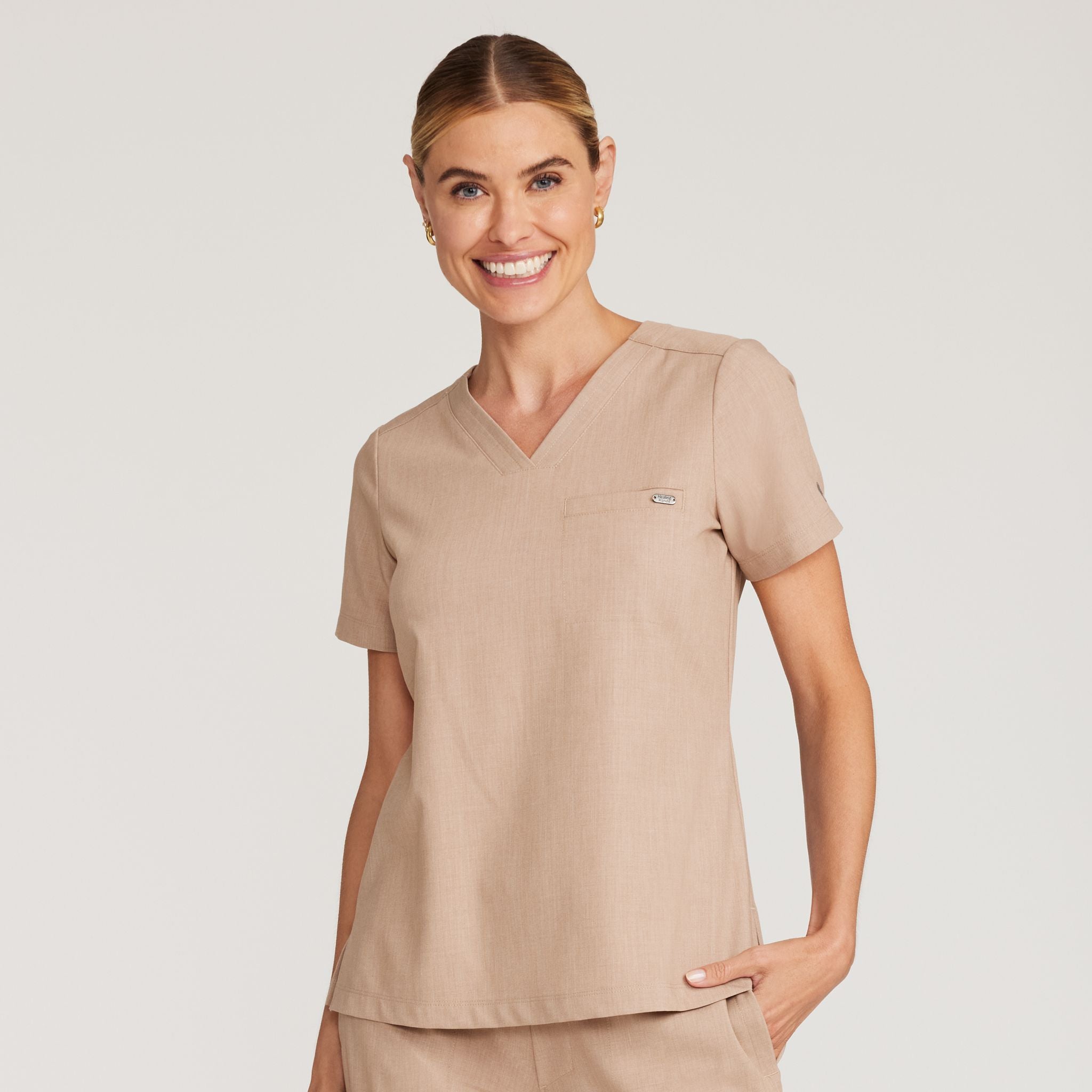 Women's Billie V-Neck Scrub Top | Desert Taupe