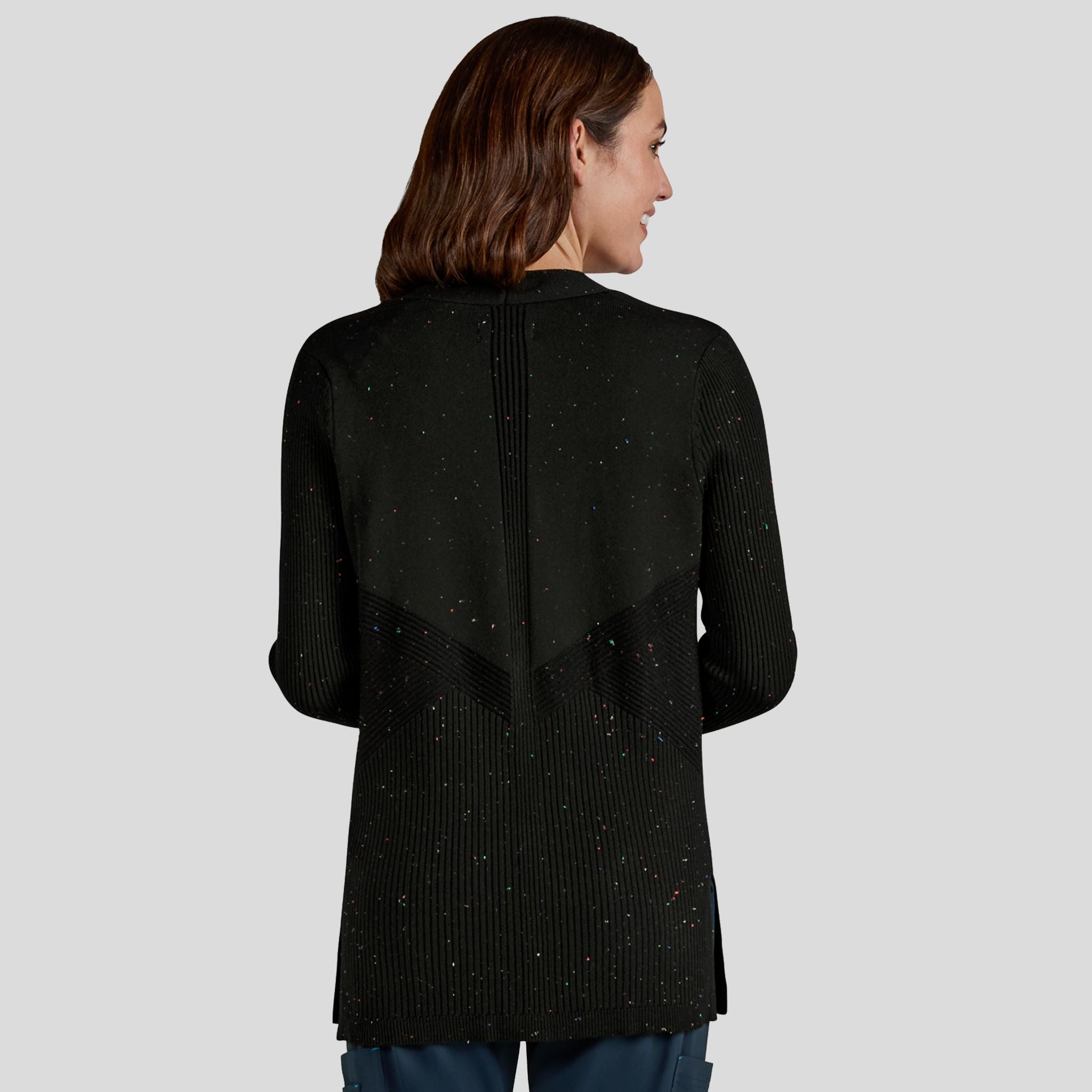 Kori Women's 2-Pocket Sweater Wrap | Black Multi-Color Speckled Dots