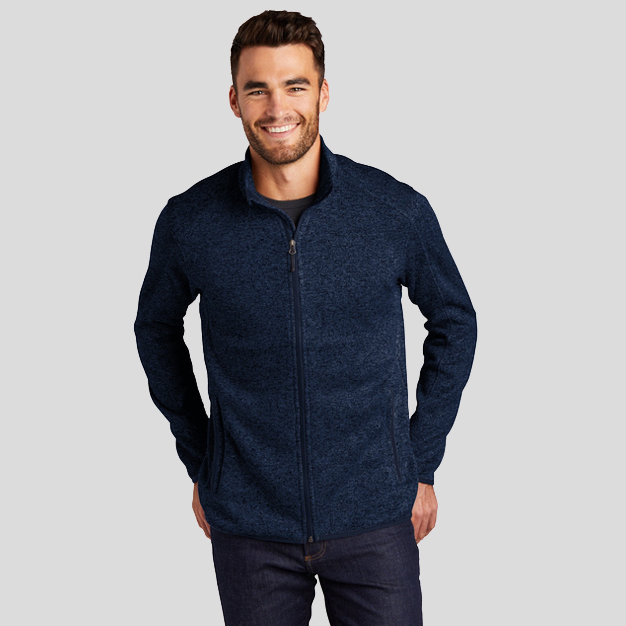 Men's Sweater Fleece Jacket | River Blue Navy Heather