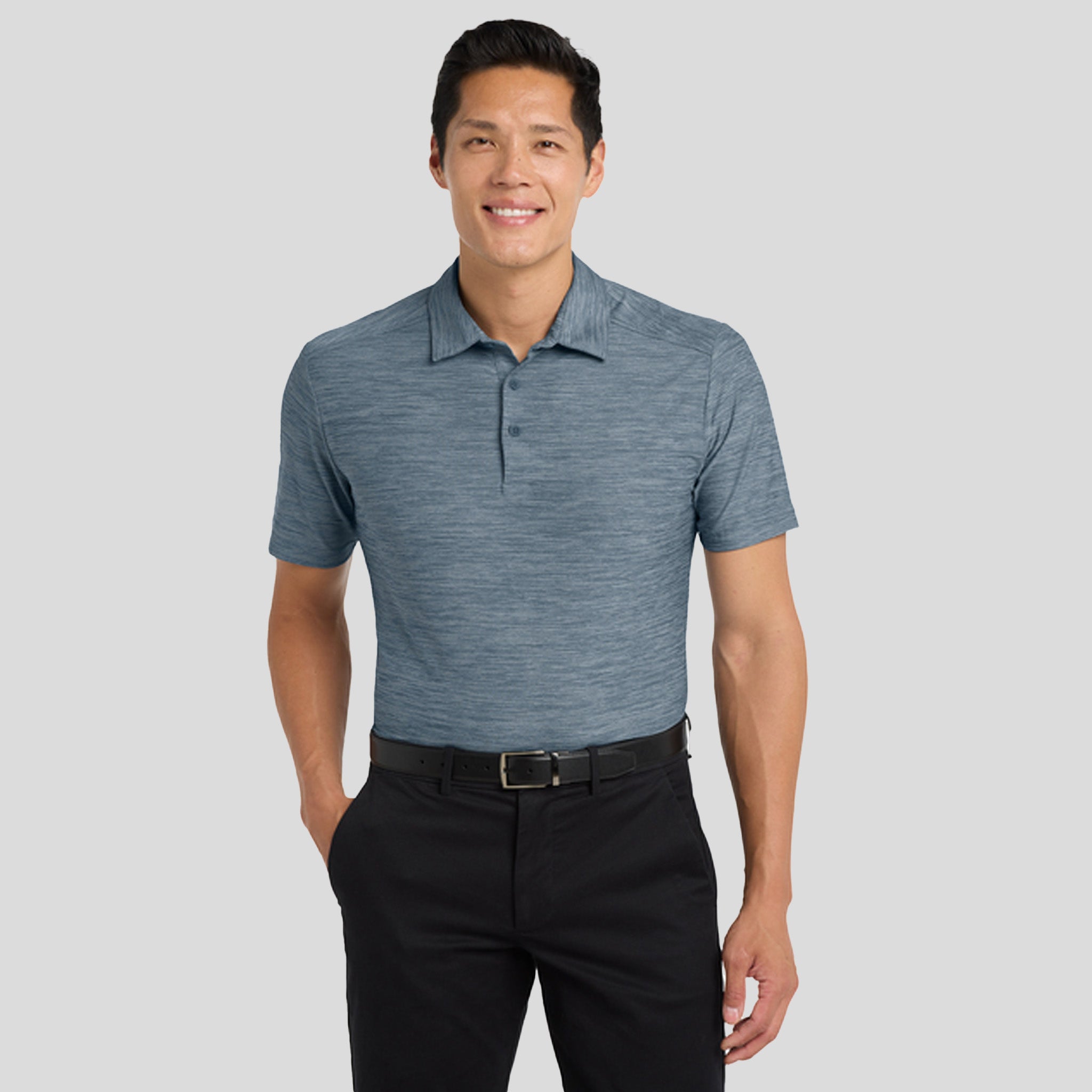 Stretch Heather Polo | Regatta Blue/Gusty Grey
