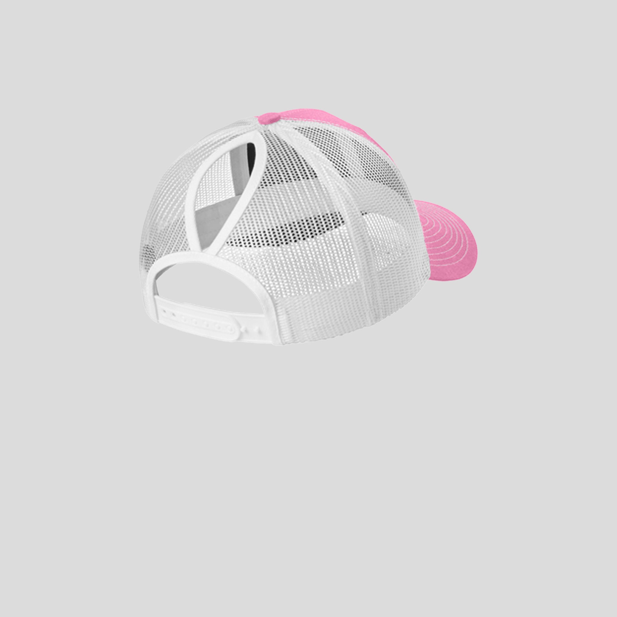 Snapback Ponytail Trucker Cap | True Pink/White