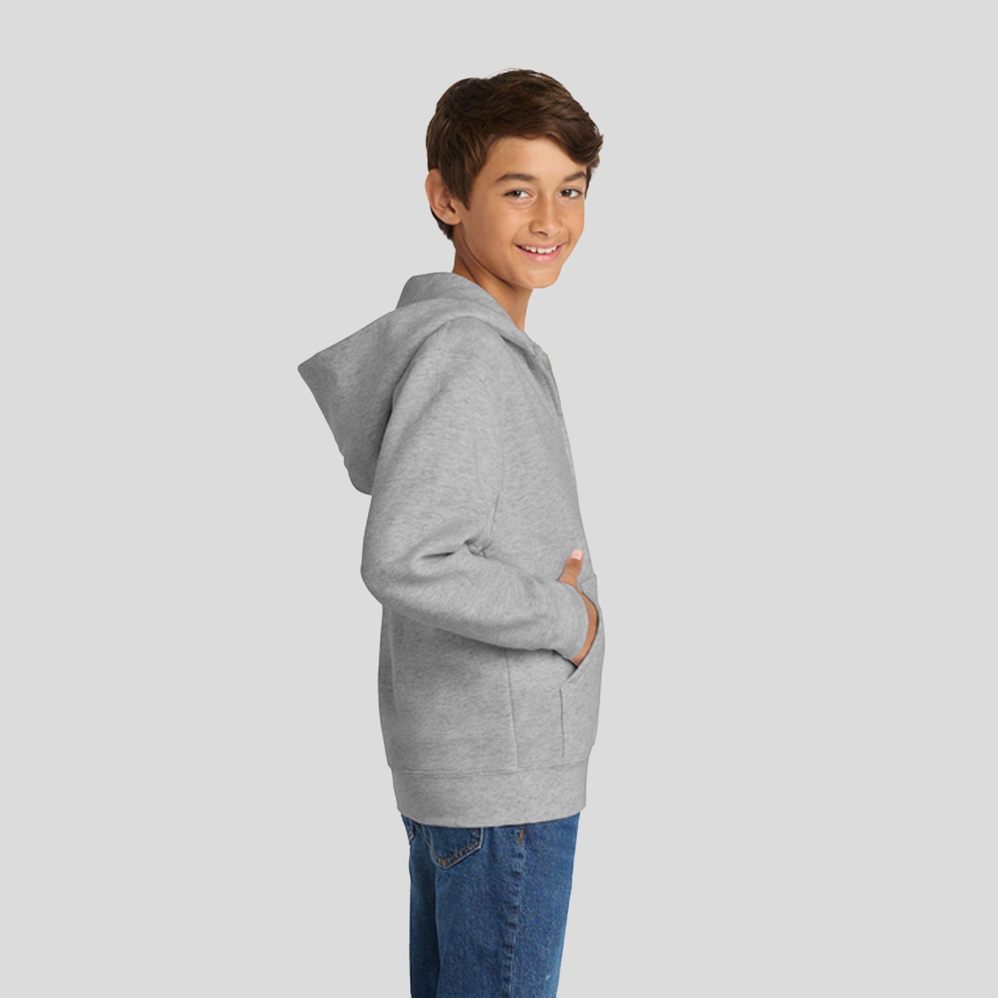 Youth Core Fleece Full-Zip Hooded Sweatshirt | Ash