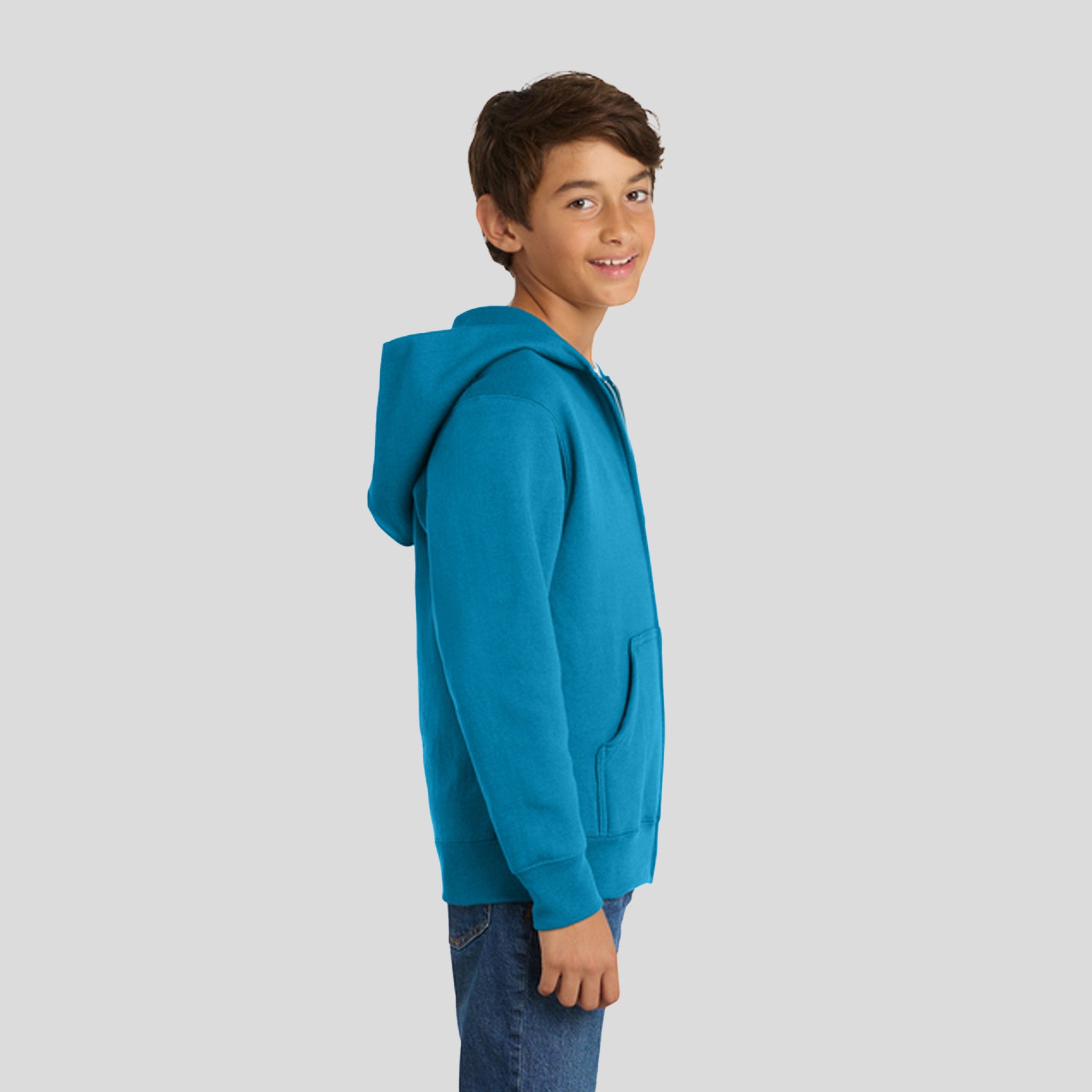 Youth Core Fleece Full-Zip Hooded Sweatshirt | Neon Blue