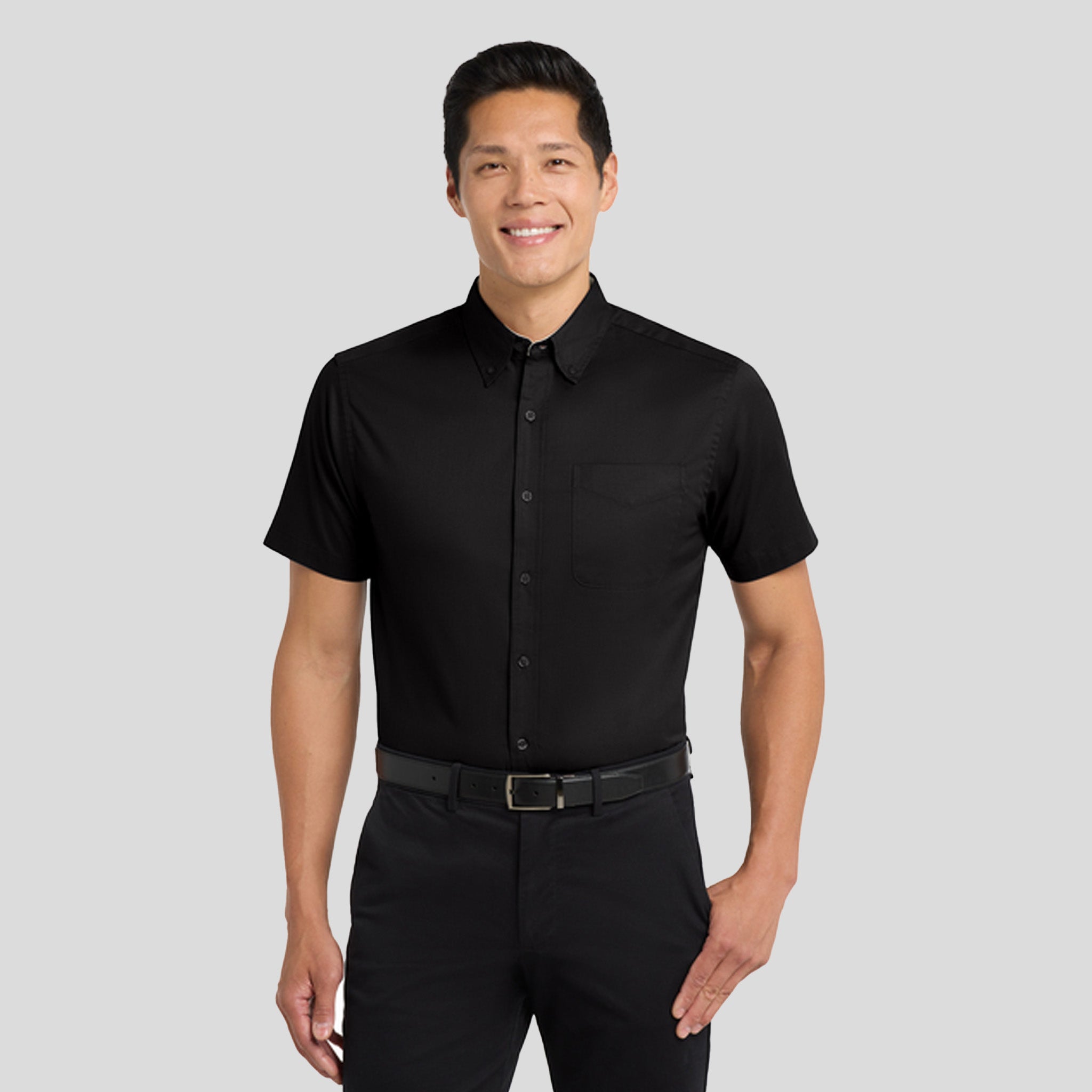 Short Sleeve Easy Care Shirt | Black/Light Stone