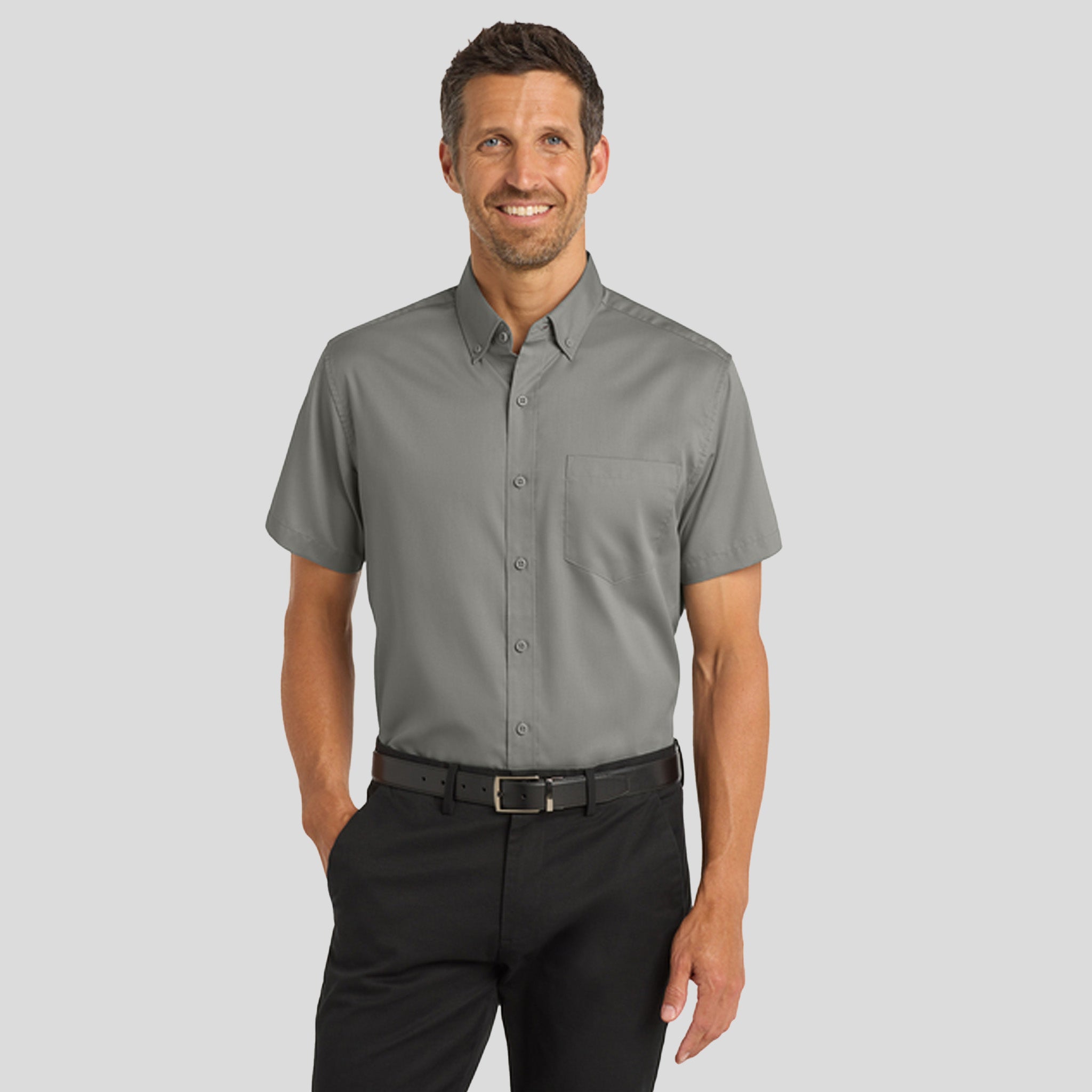 Men's Short Sleeve SuperPro™ Twill Shirt | Monument Grey