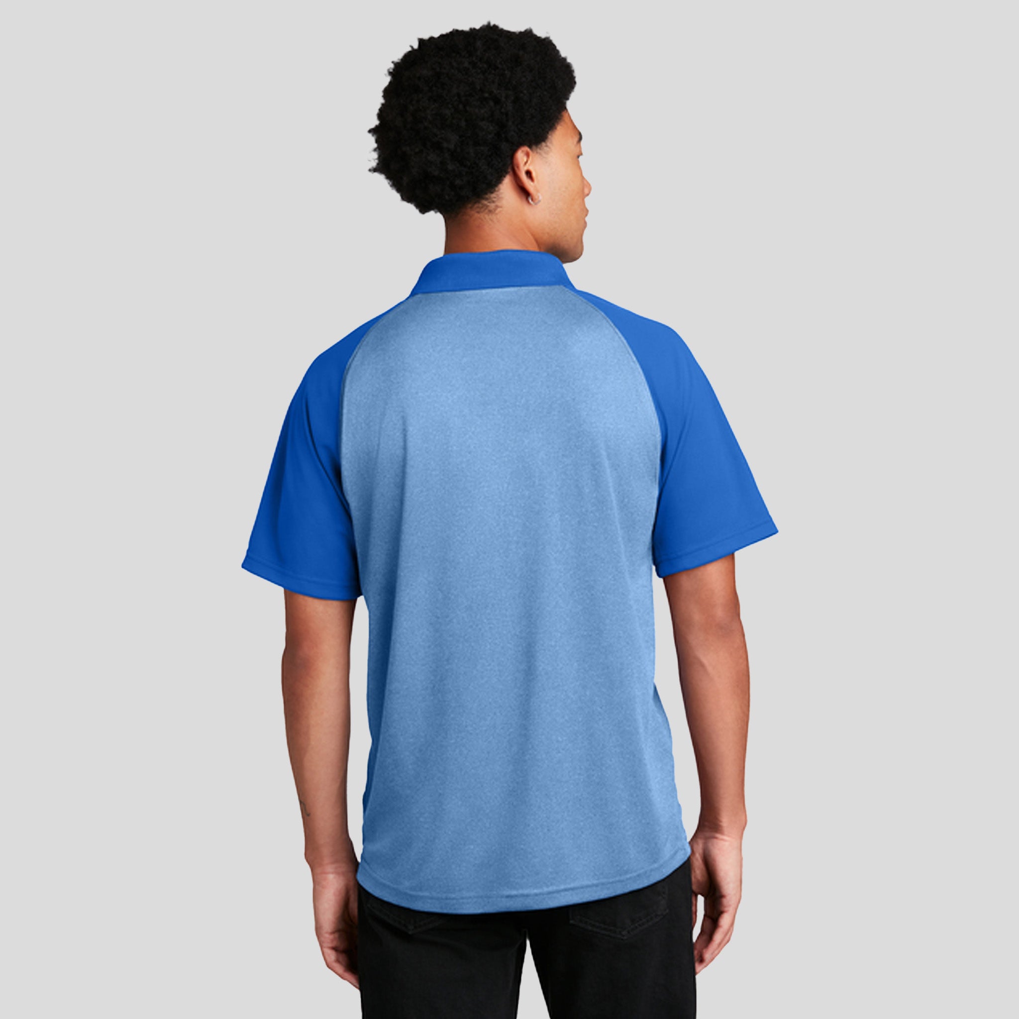 PosiCharge® RacerMesh® Raglan Heather Block Polo | True Royal Heather/True Royal