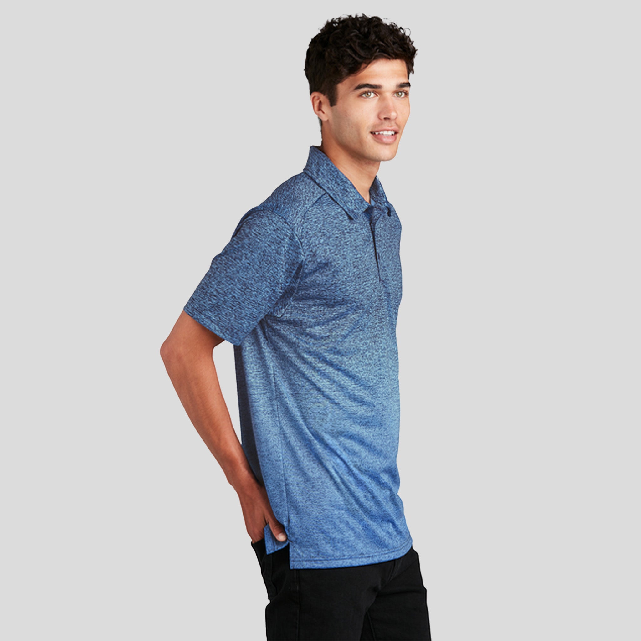 Ombre Heather Polo | Carolina Blue/True Navy