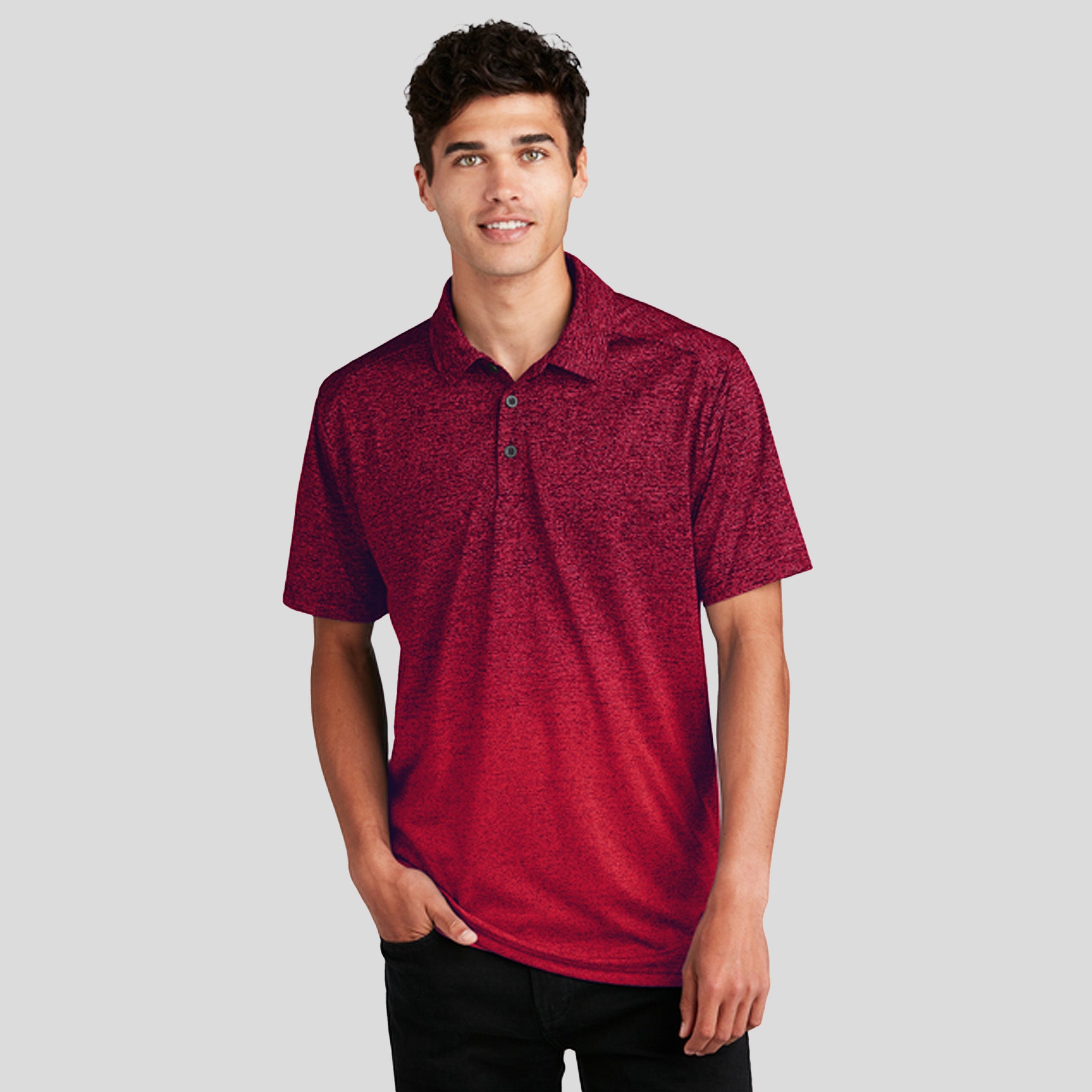 Ombre Heather Polo | Deep Red/Black