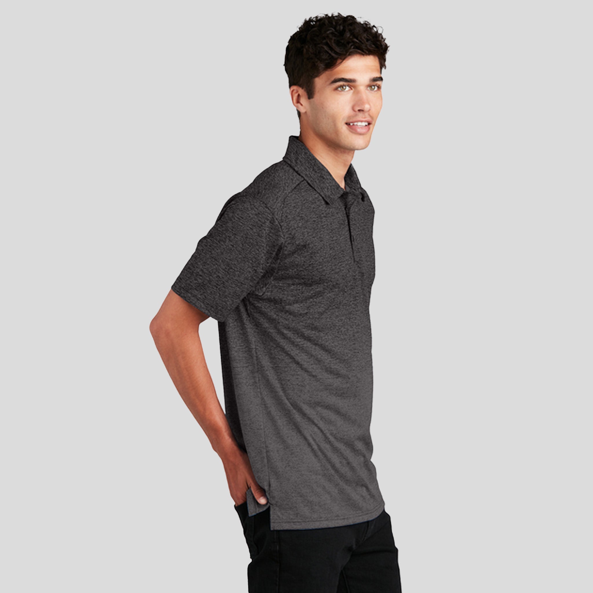 Ombre Heather Polo | Iron Grey/Black