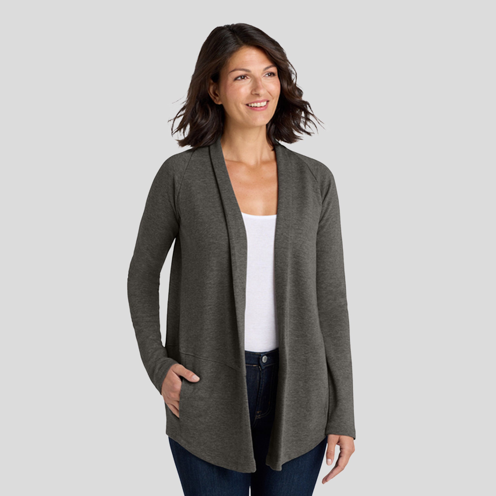 Women's Interlock Cardigan | Charcoal Heather and Medium Heather Grey