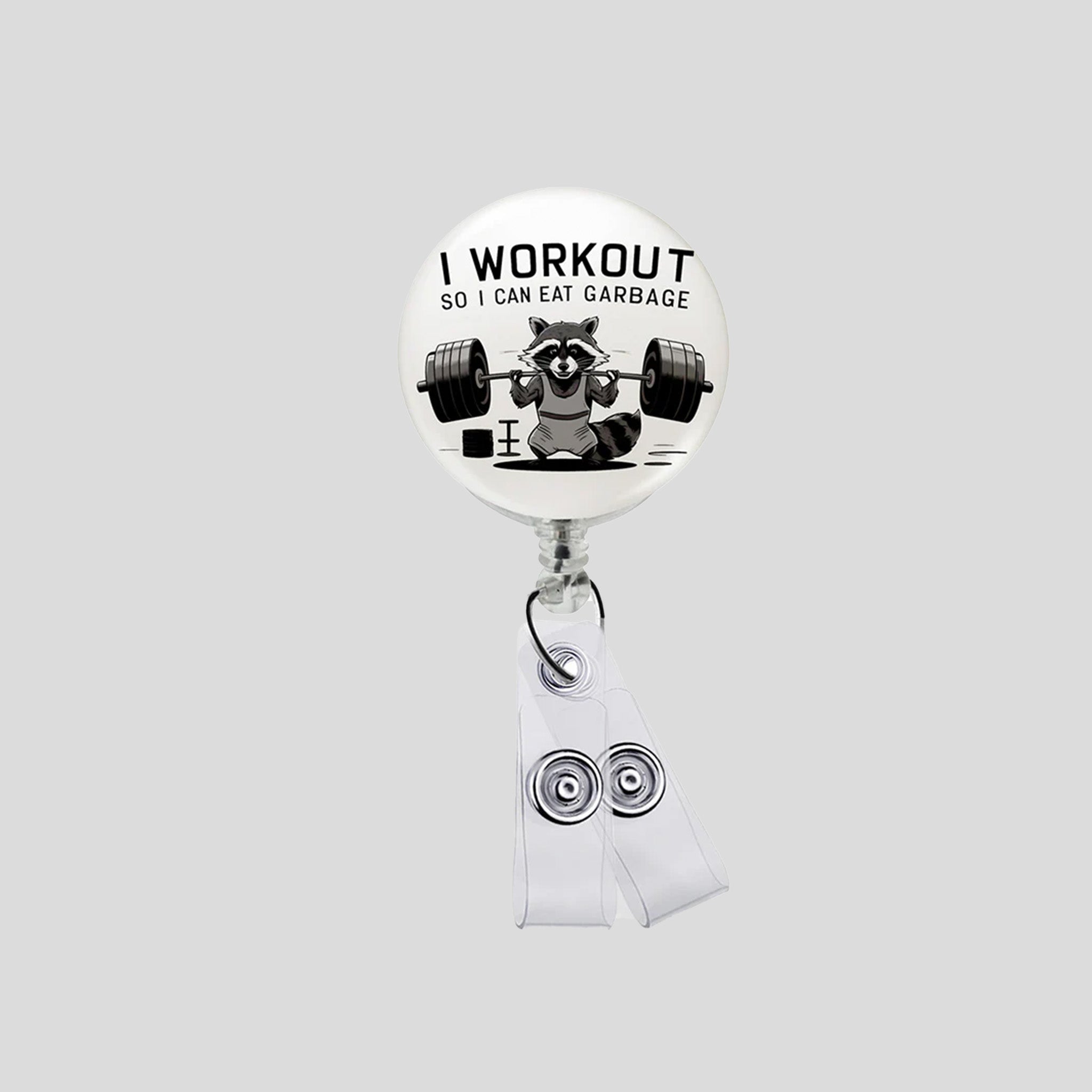 Workout Raccoon Badge Holder