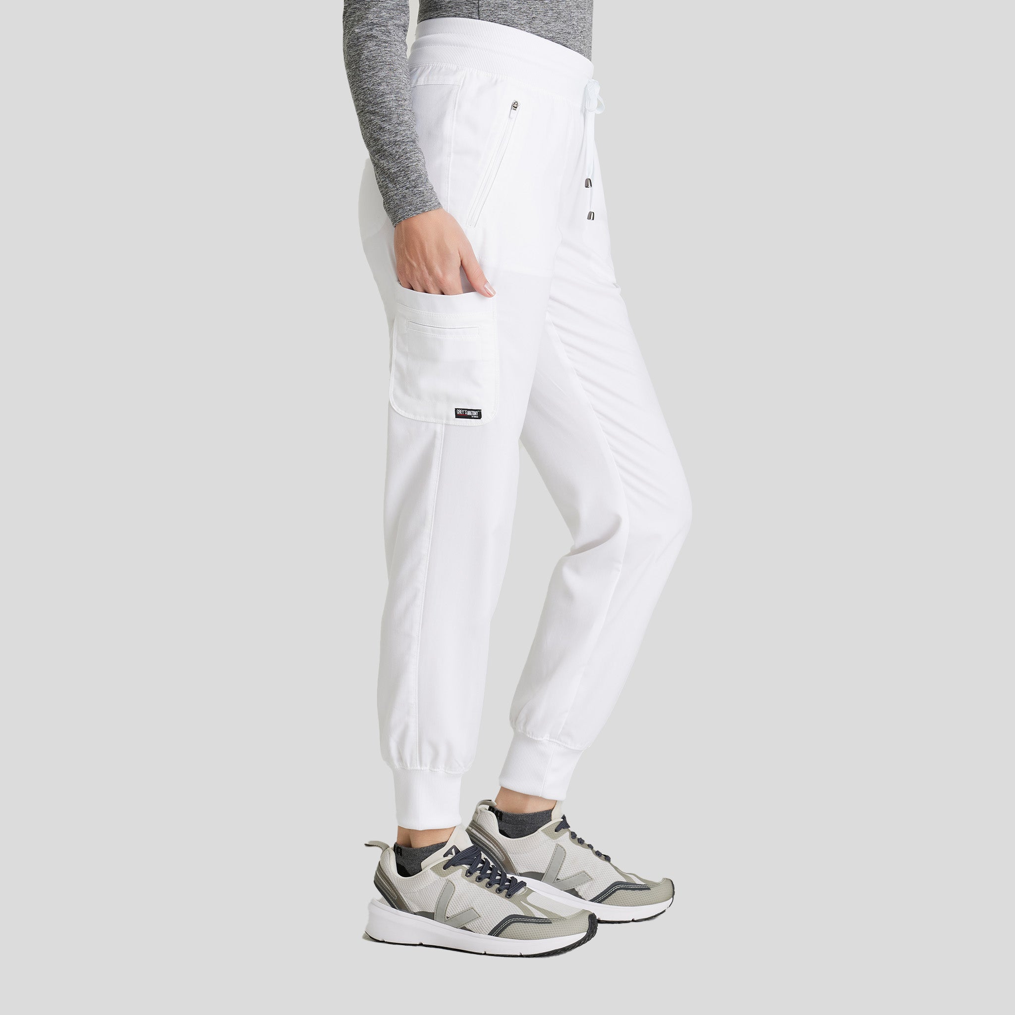 Eden 5-Pocket Mid-Rise Jogger Scrub Pant | White