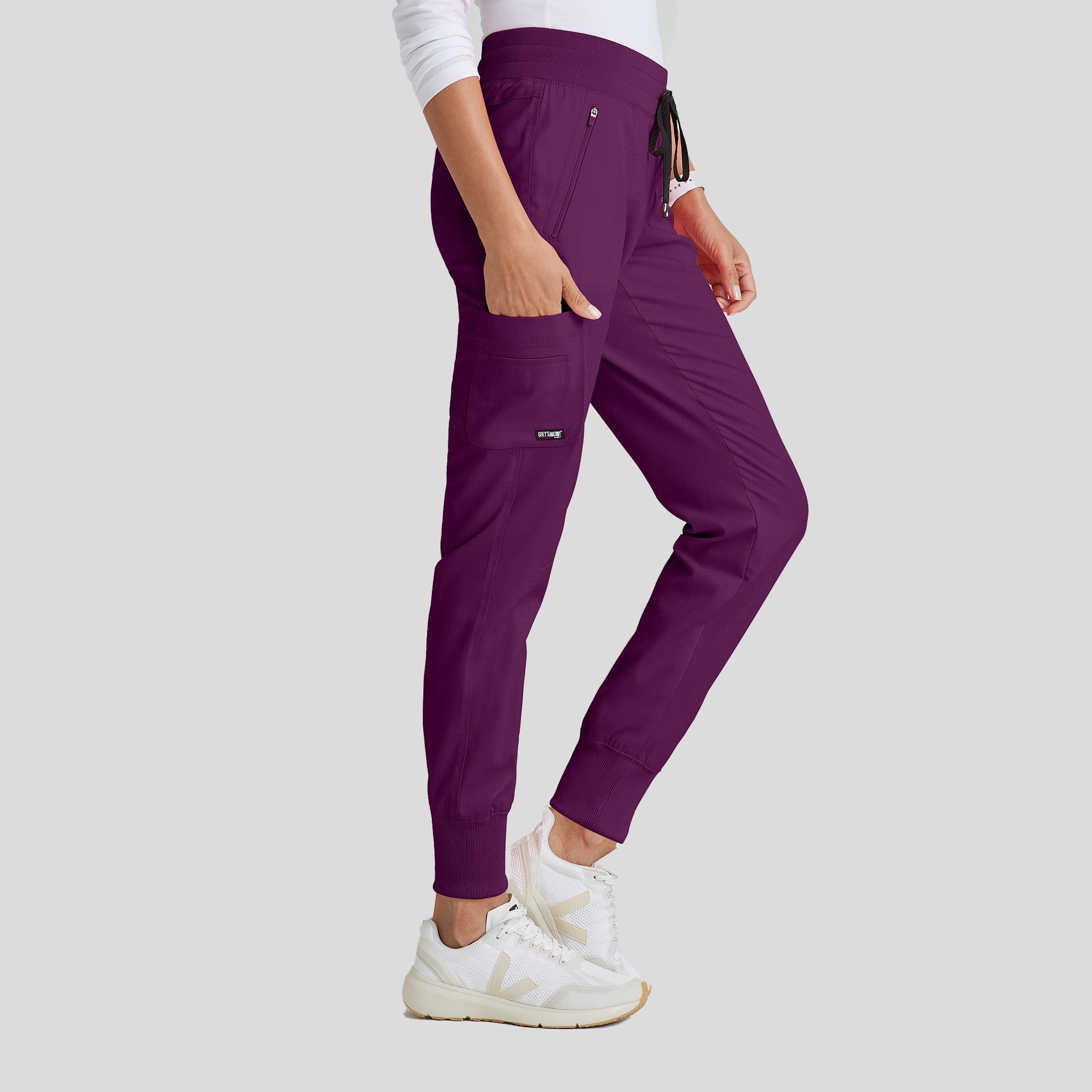 Eden 5-Pocket Mid-Rise Jogger Scrub Pant | Wine