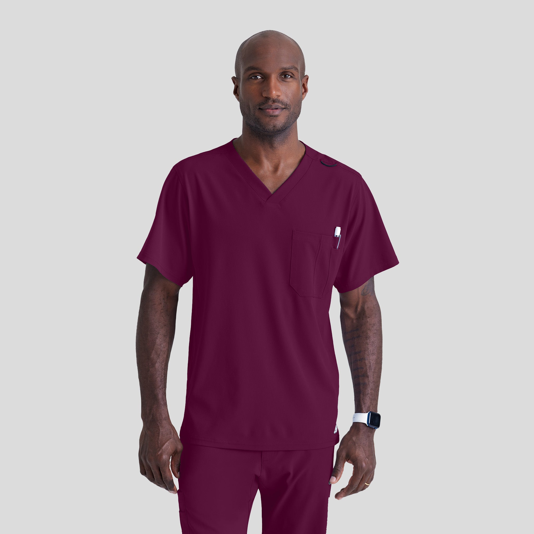 Men's Structure 1-Pocket V-Neck Scrub Top | Wine