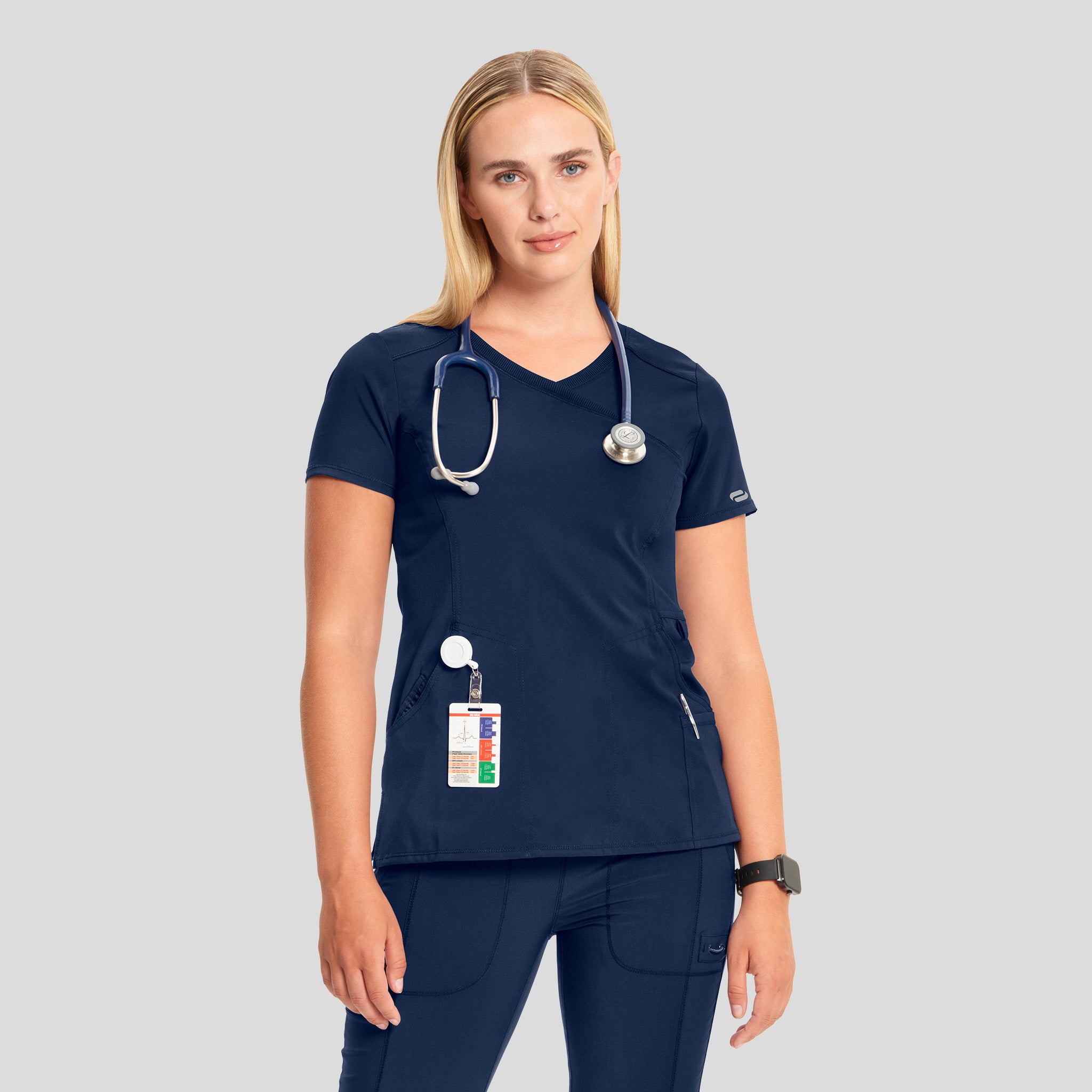 Infinity Mock Wrap Solid Scrub Top | Navy