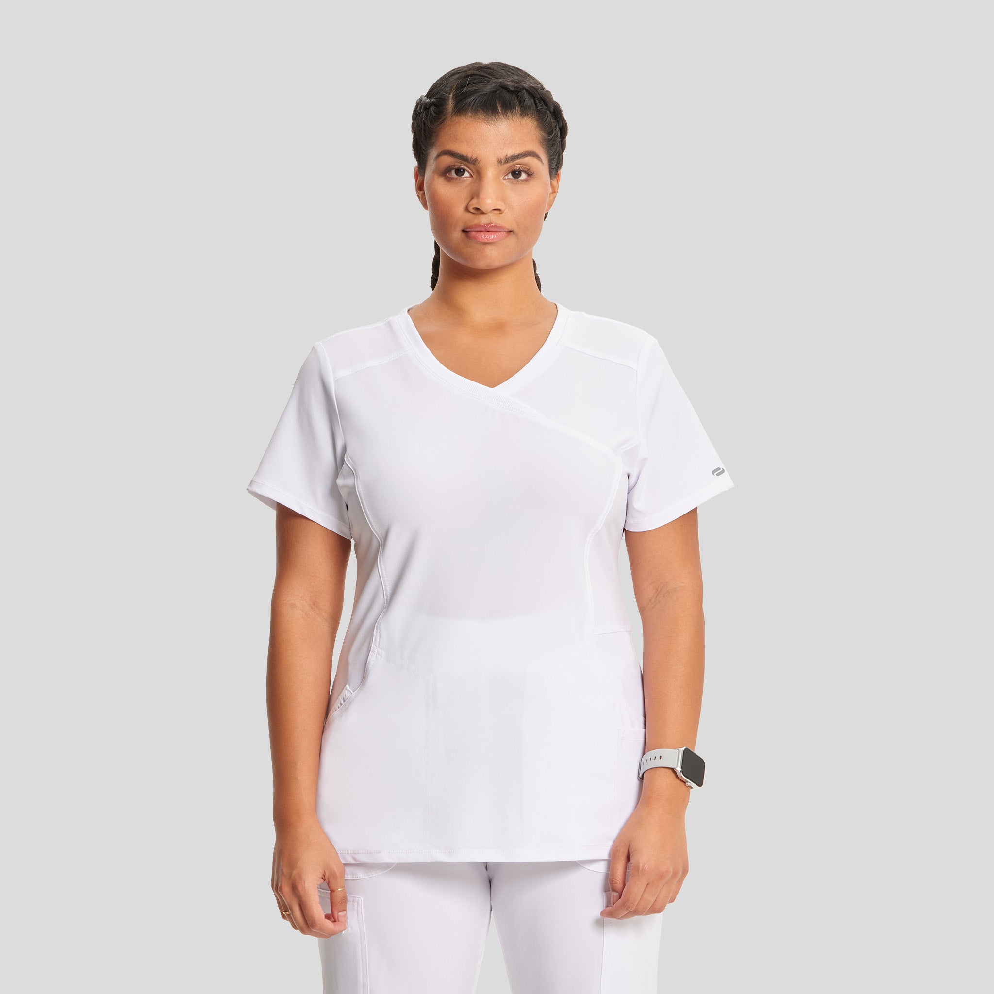 Infinity Mock Wrap Solid Scrub Top | White