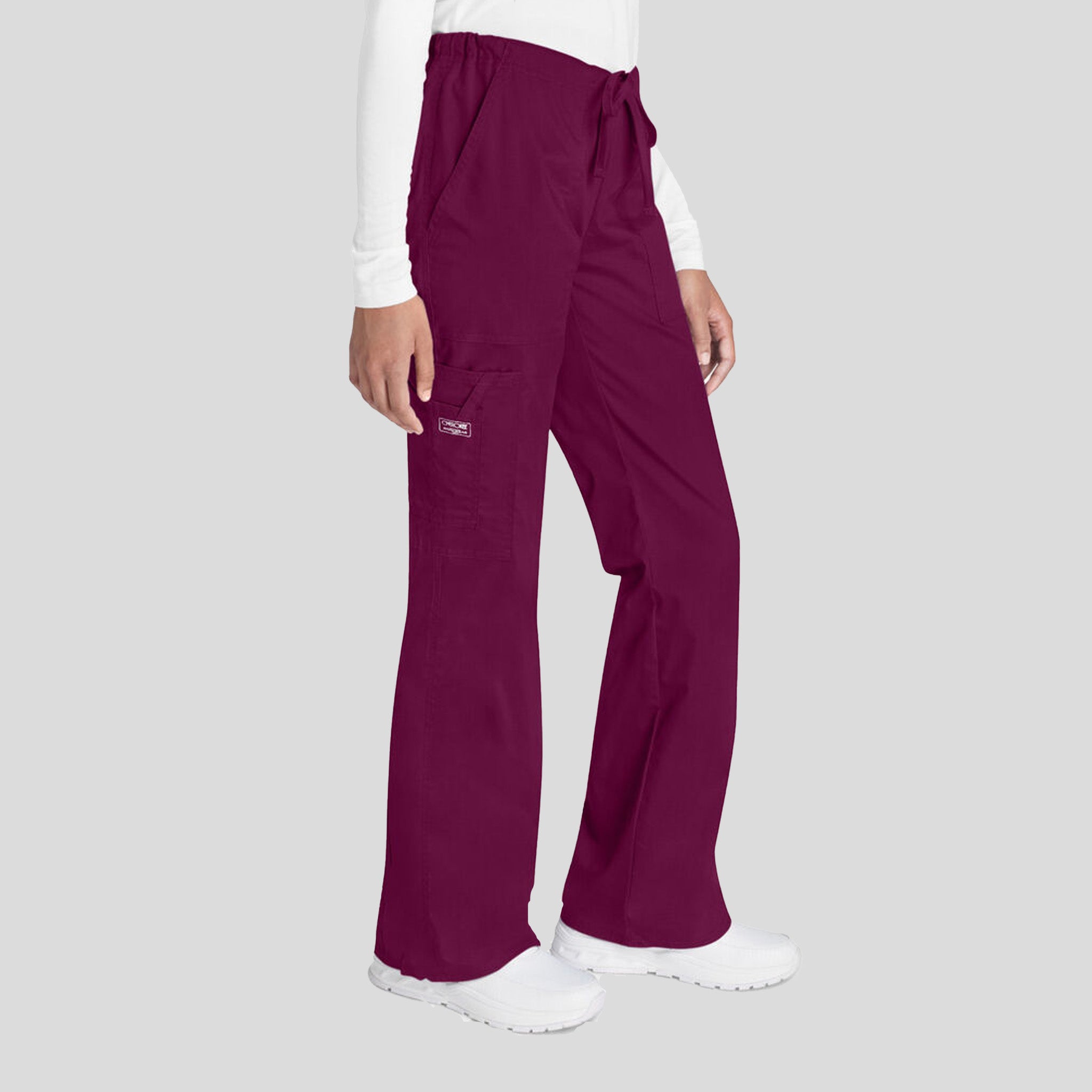 Flare Leg Drawstring Scrub Pant | Wine