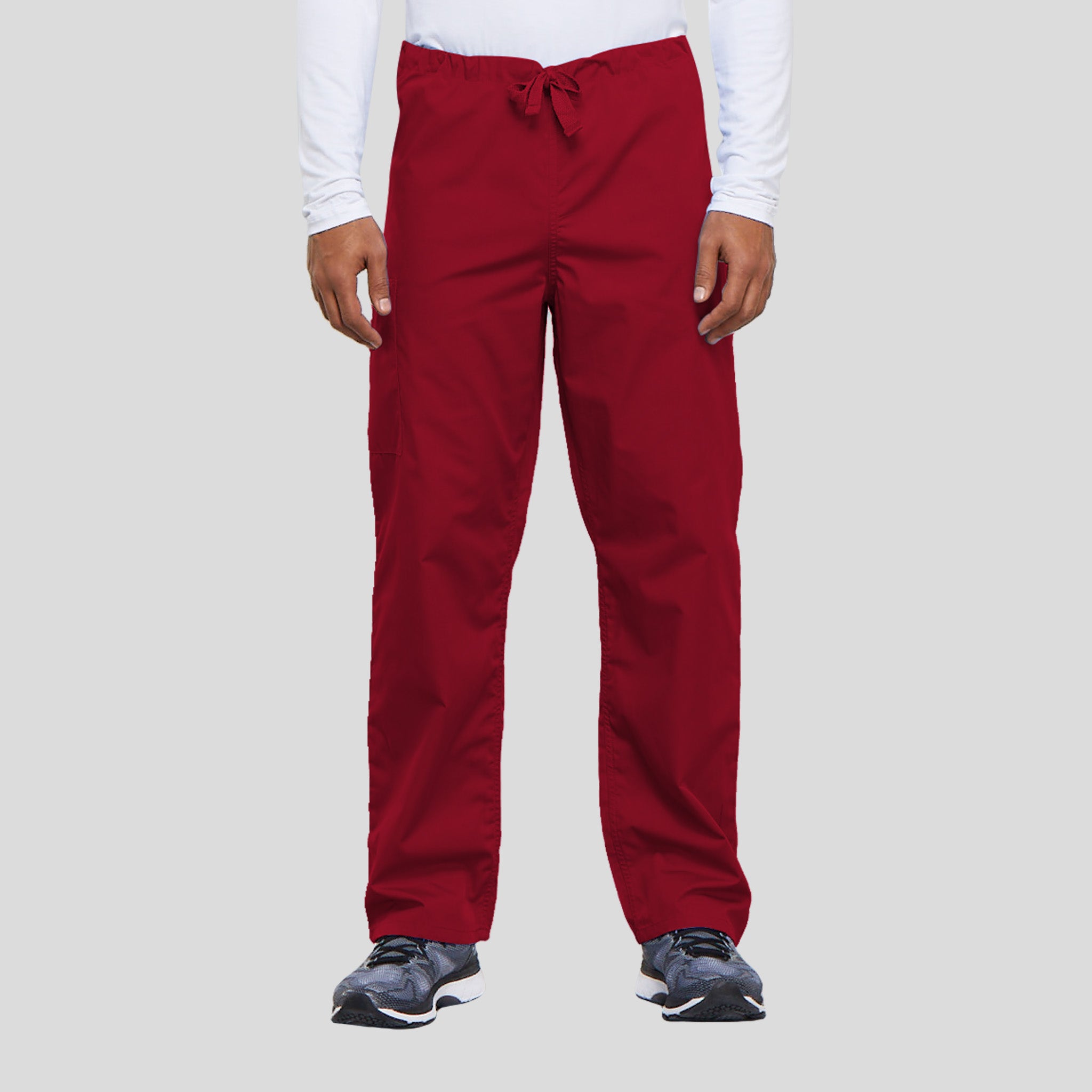 Unisex Drawstring Cargo Scrub Pant | Red