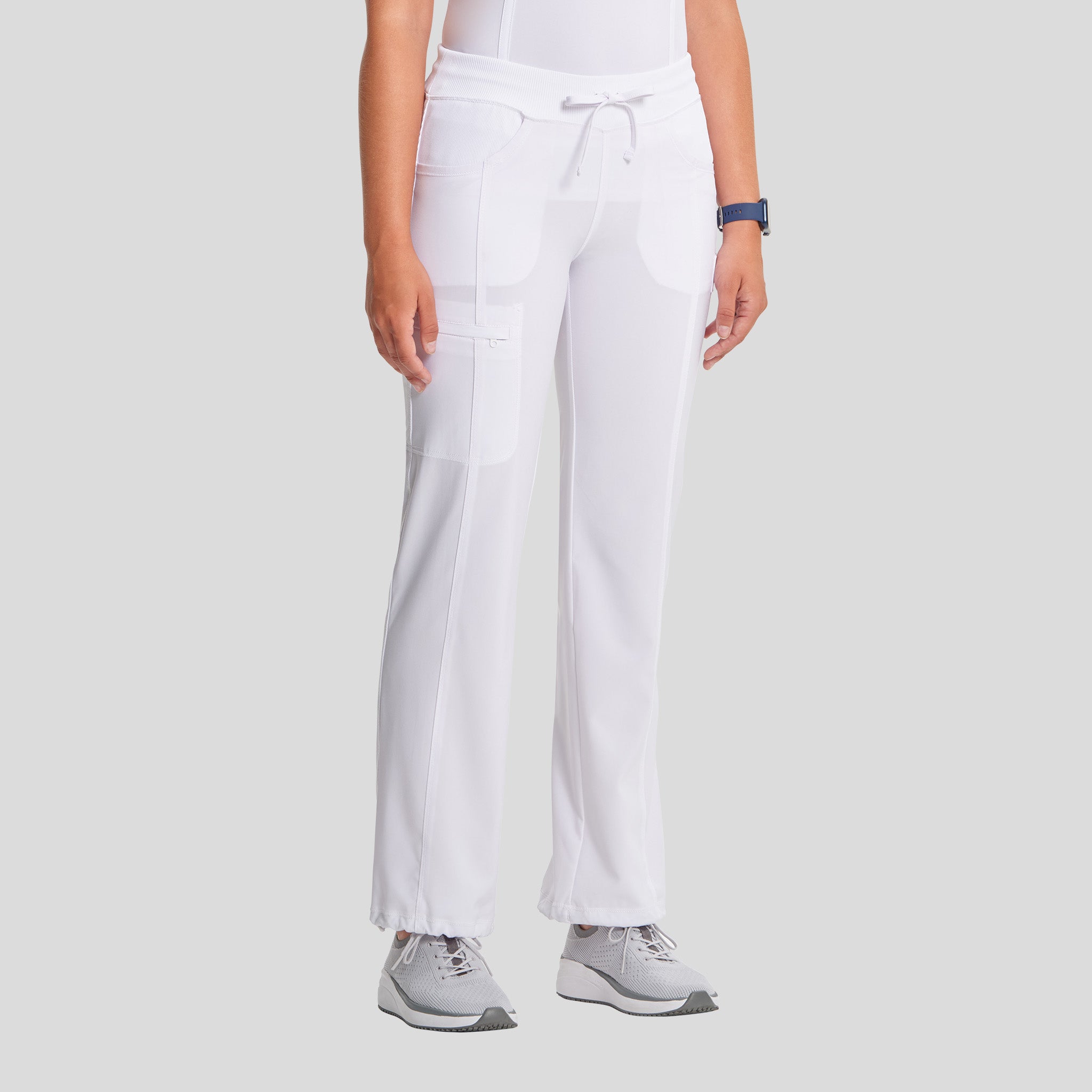 Rib Knit Drawstring Waist Scrub Pant | White