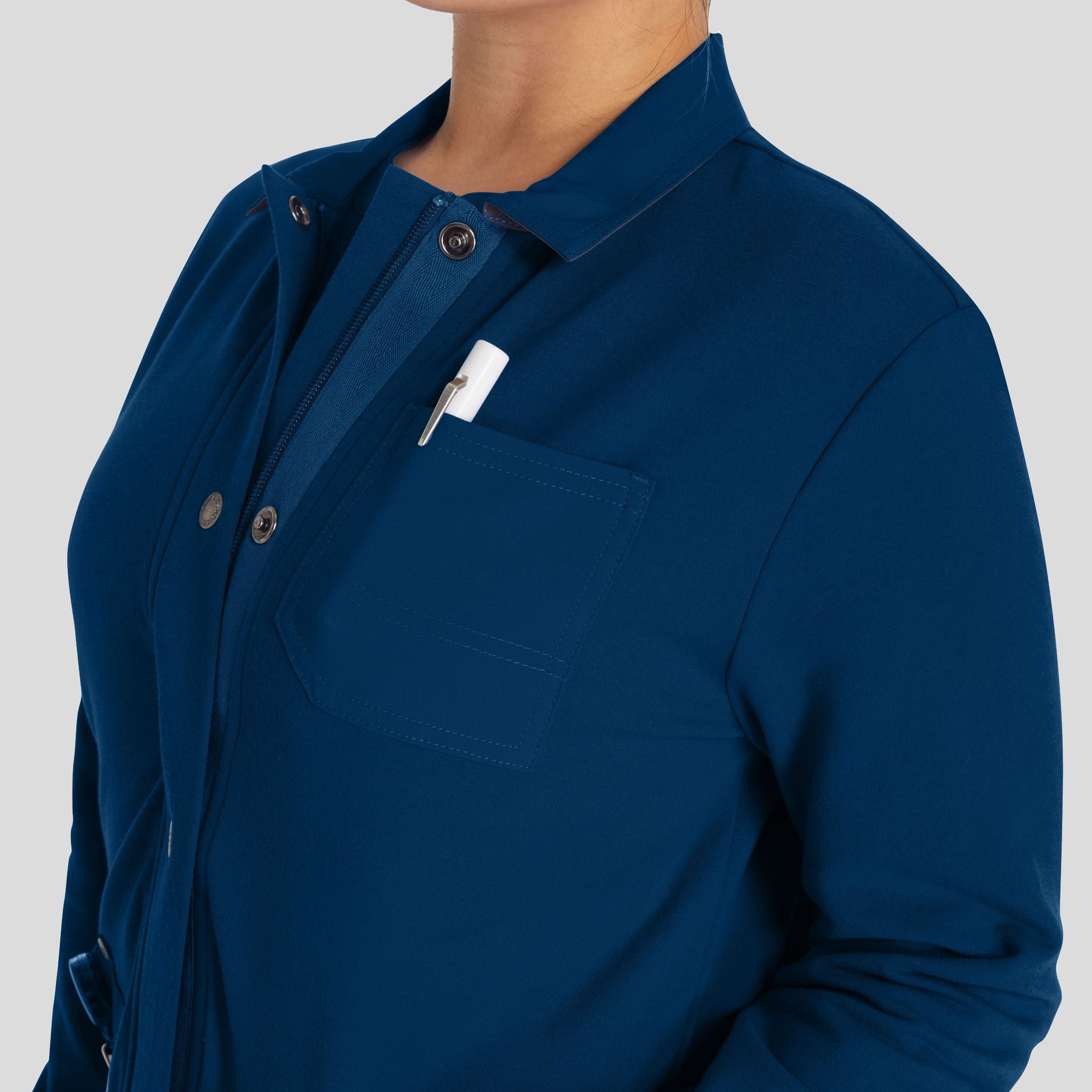Women's Zip Front Fleece Scrub Jacket | Navy