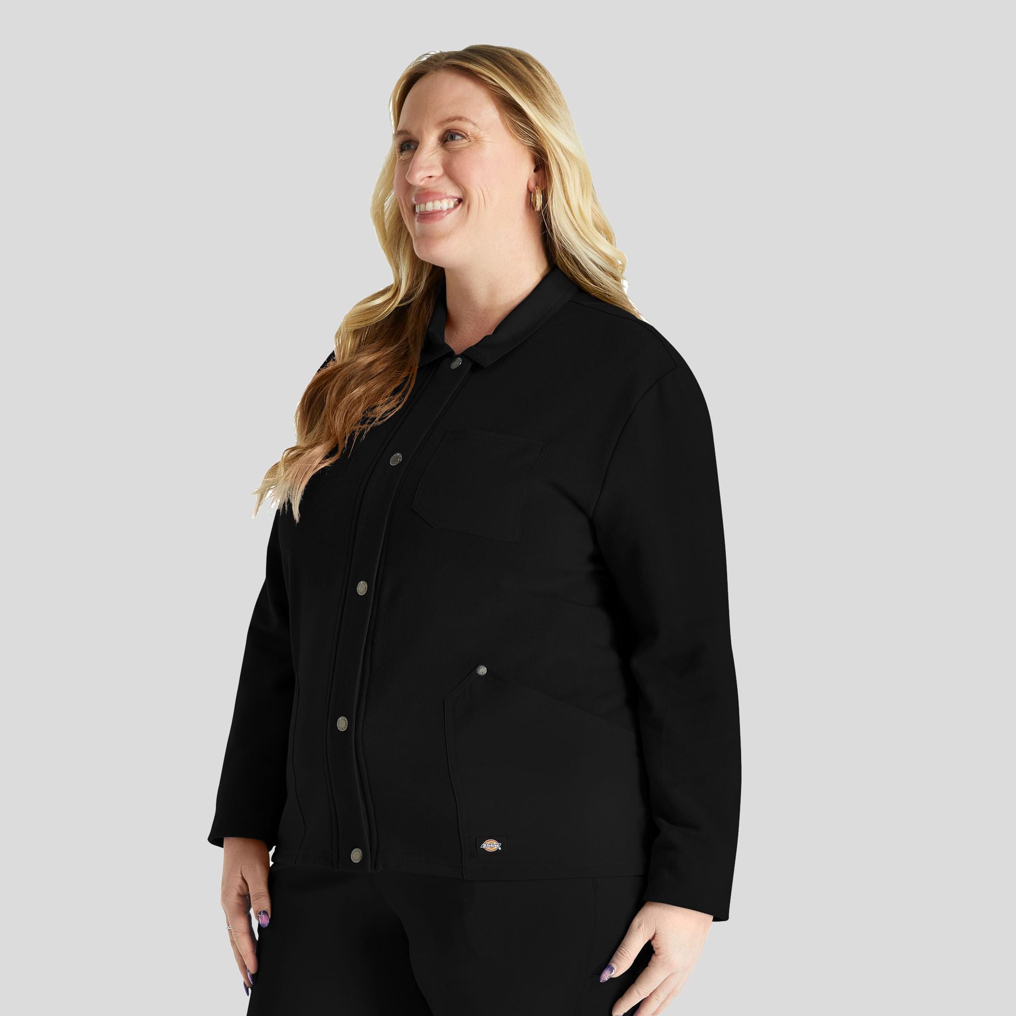 Women's Zip Front Fleece Scrub Jacket | Black