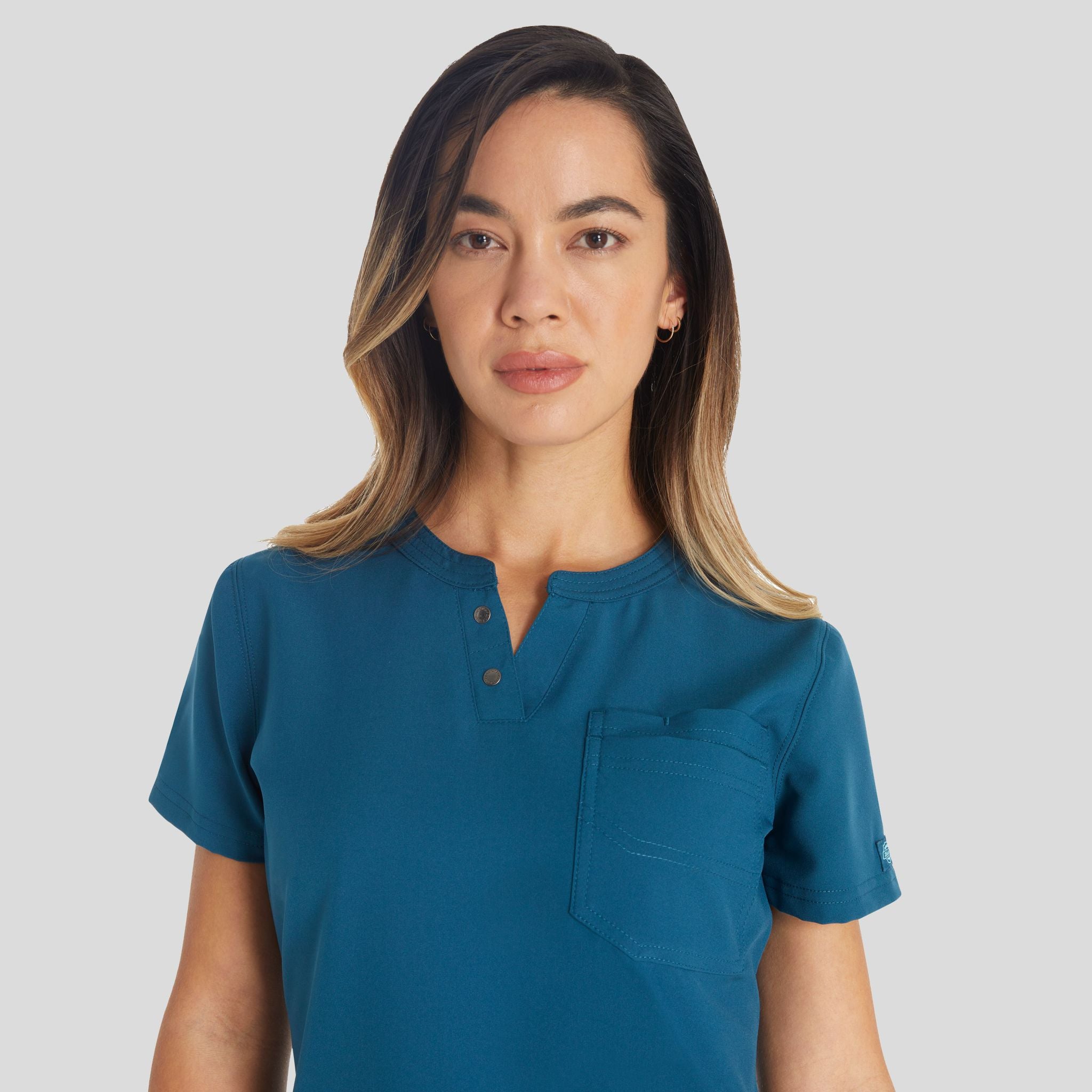 Women's Round Neck Henley Scrub Top | Caribbean