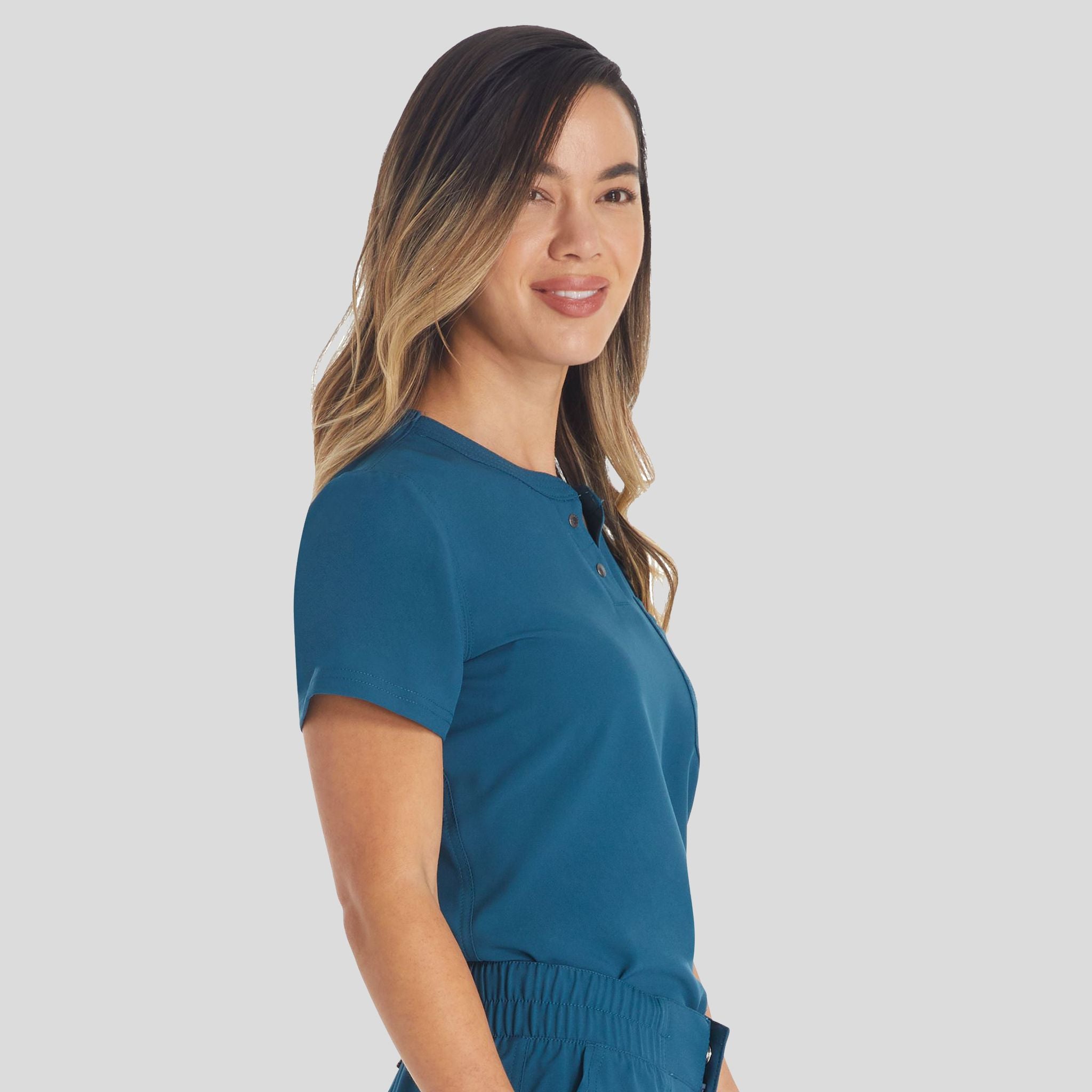 Women's Round Neck Henley Scrub Top | Caribbean