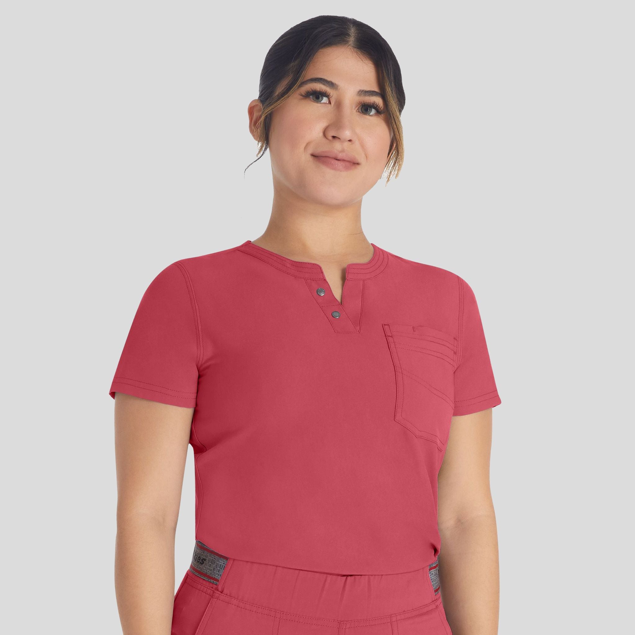 Women's Round Neck Henley Scrub Top | Red Clay