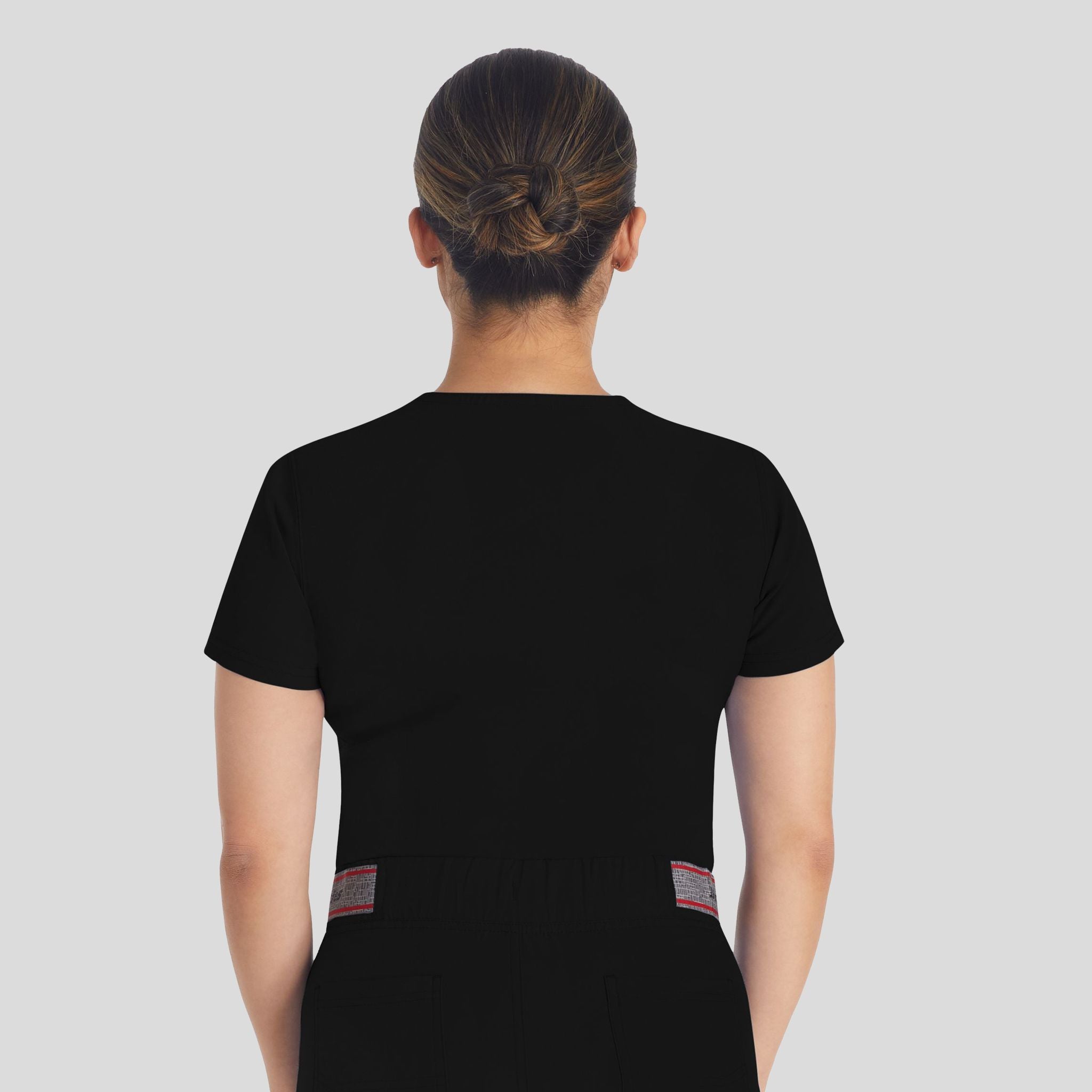 Women's Round Neck Henley Scrub Top | Black