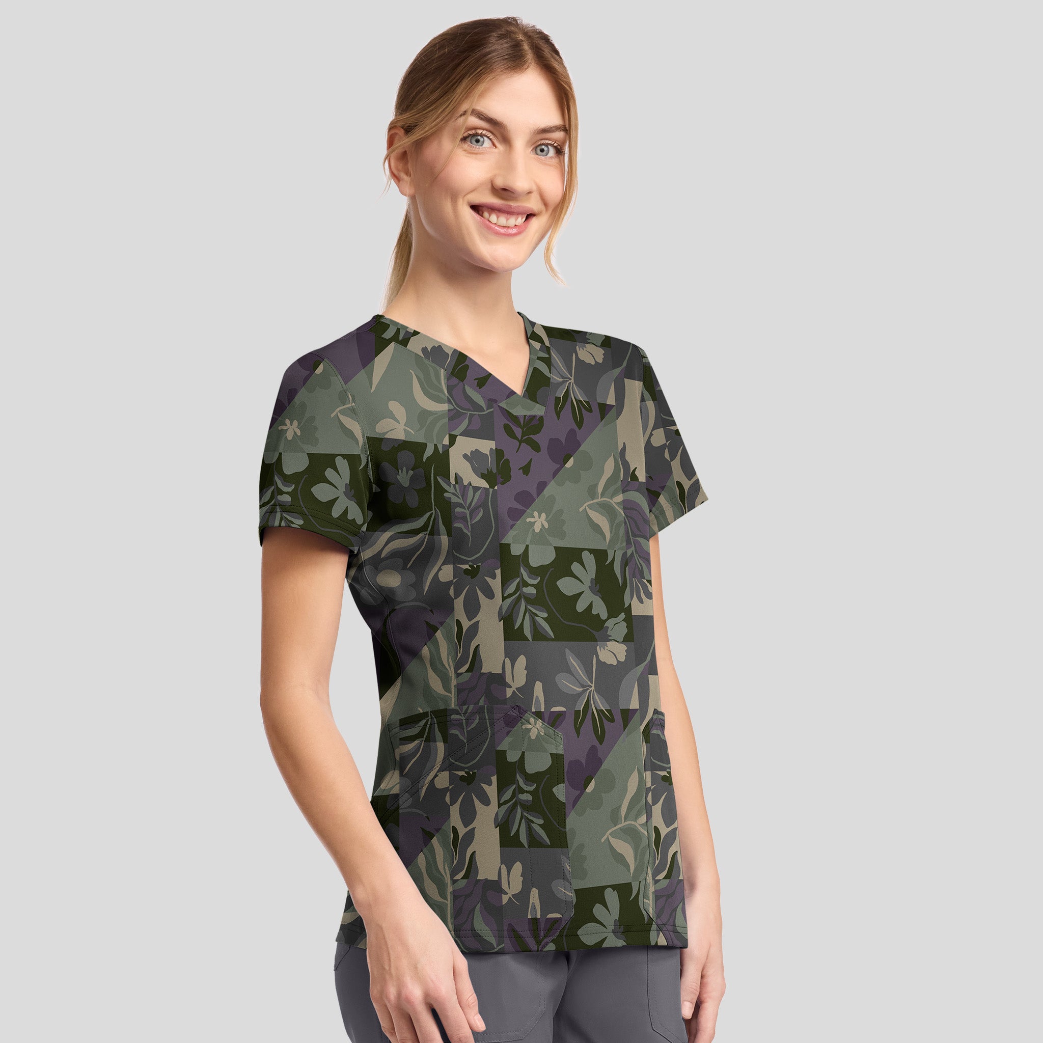 Women's Floral Geo Print Scrub Top