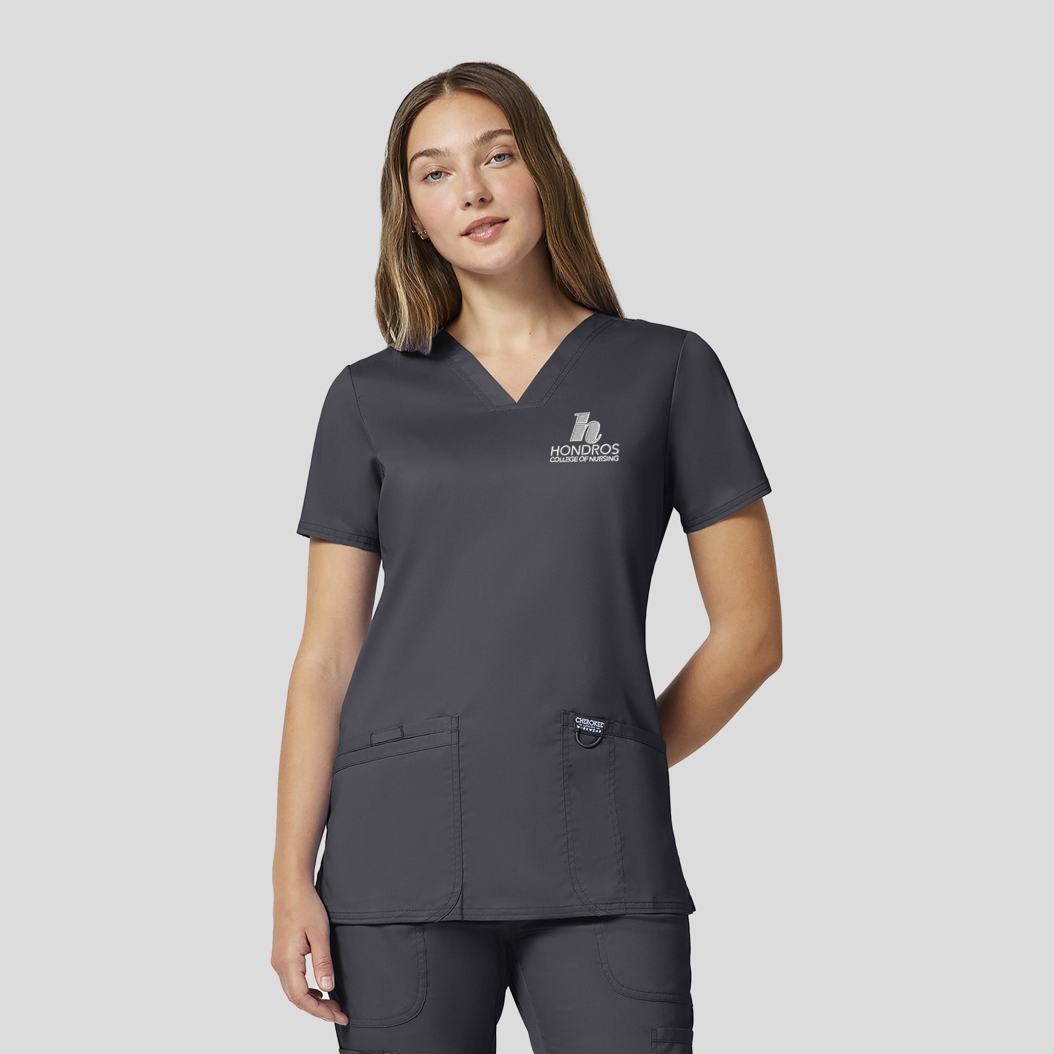 Hondros Women's V-Neck Solid Scrub Top | Pewter