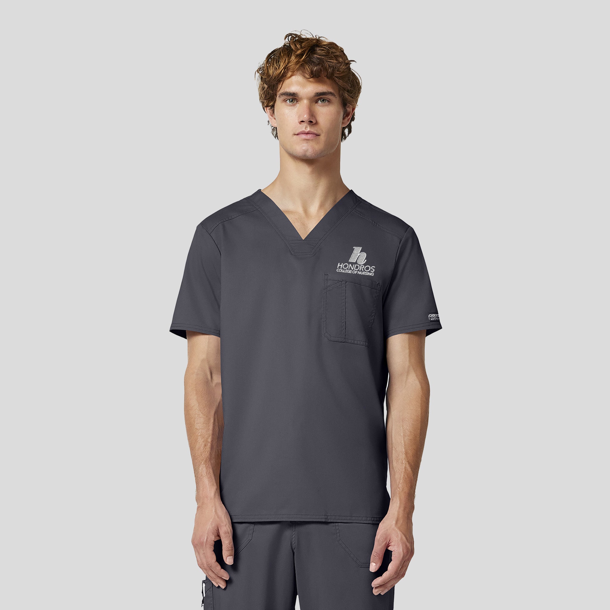 Hondros Men's V-Neck Solid Scrub Top | Pewter