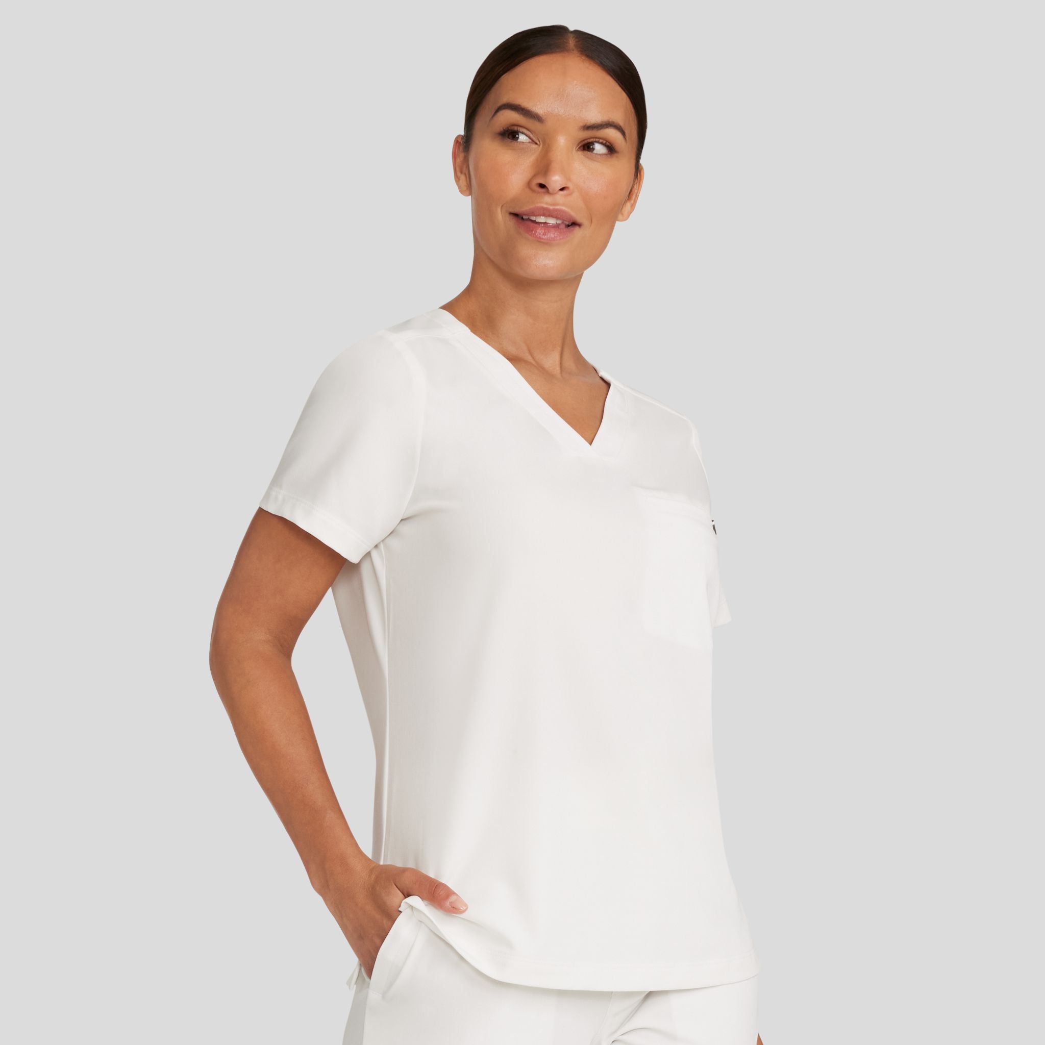 Women's Billie V-Neck Scrub Top | White Gardenia