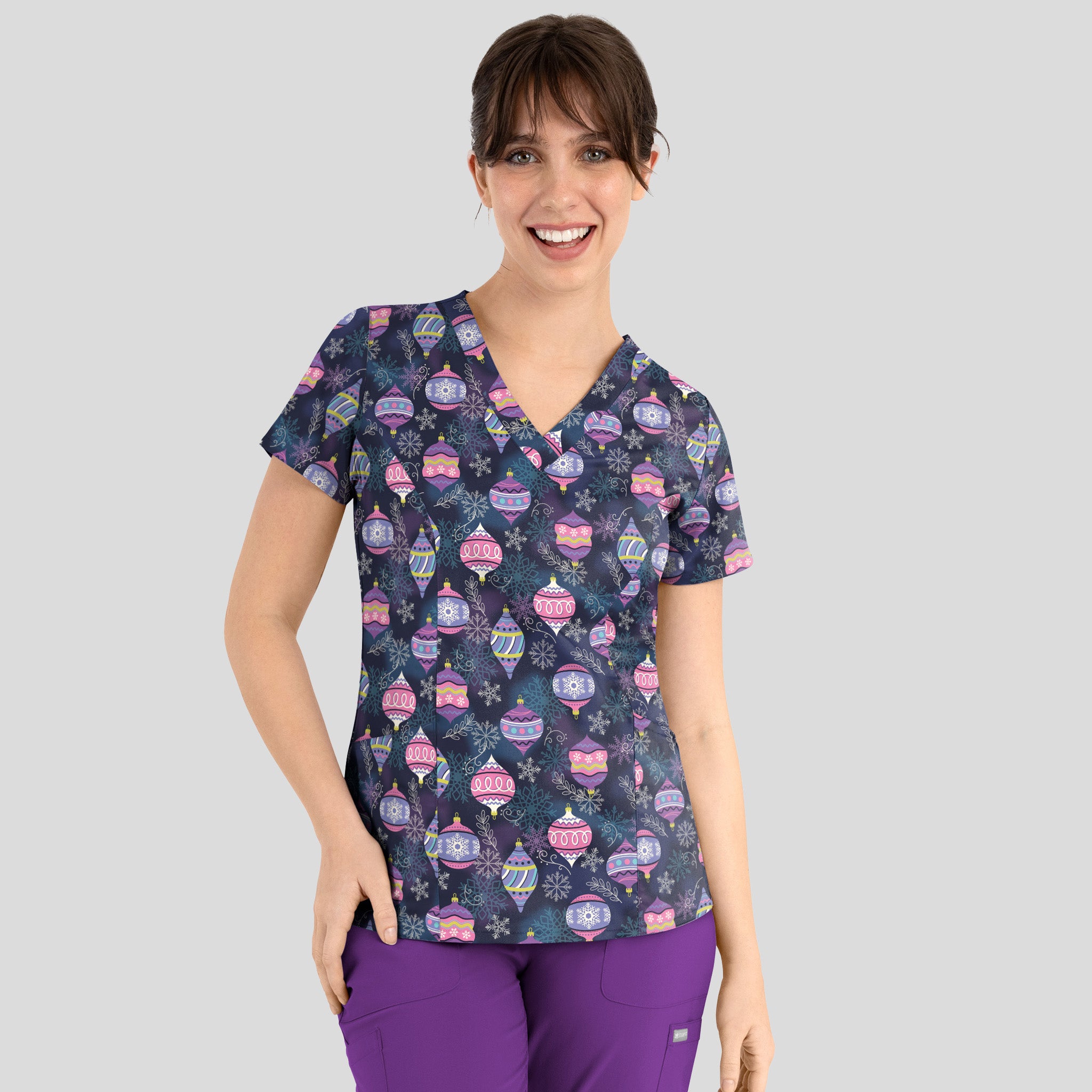 Curved V-Neck Print Top |  Frosted Ornaments