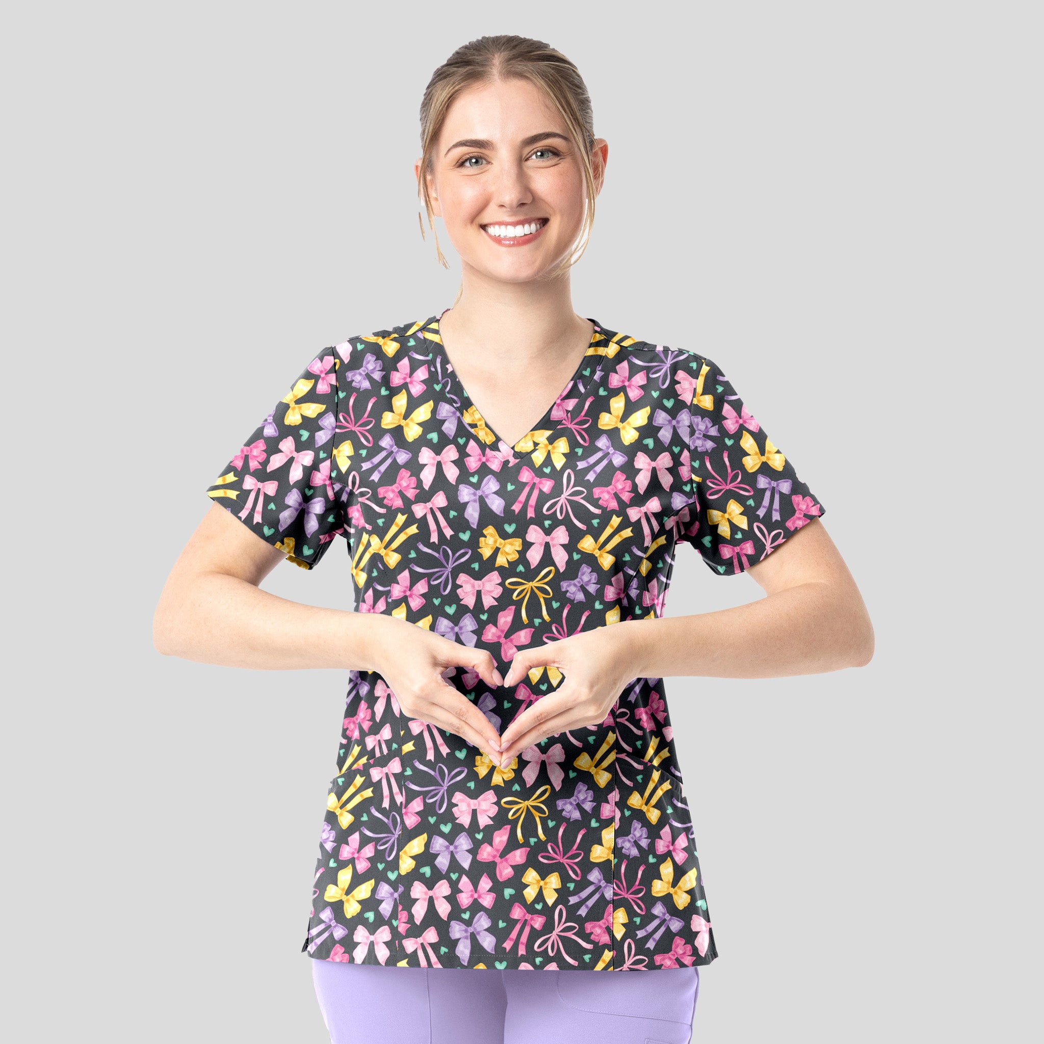 Curved V-Neck Print Top |  Ribbons of Hope