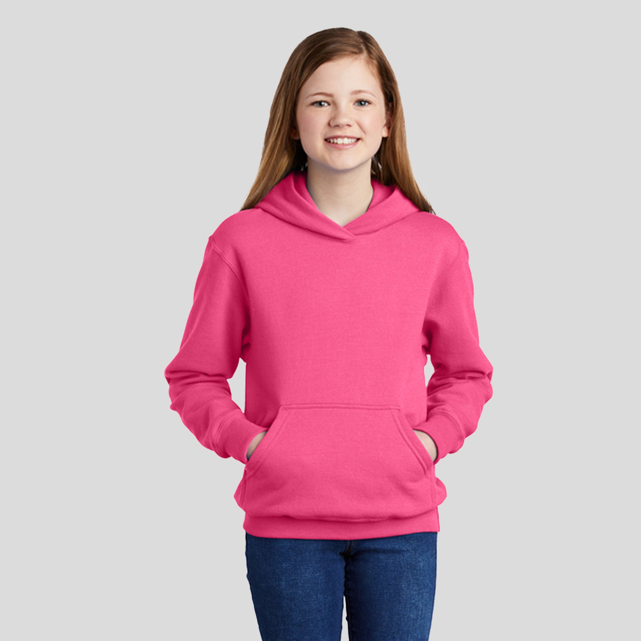 Youth Core Fleece Pullover Hooded Sweatshirt | Neon Pink